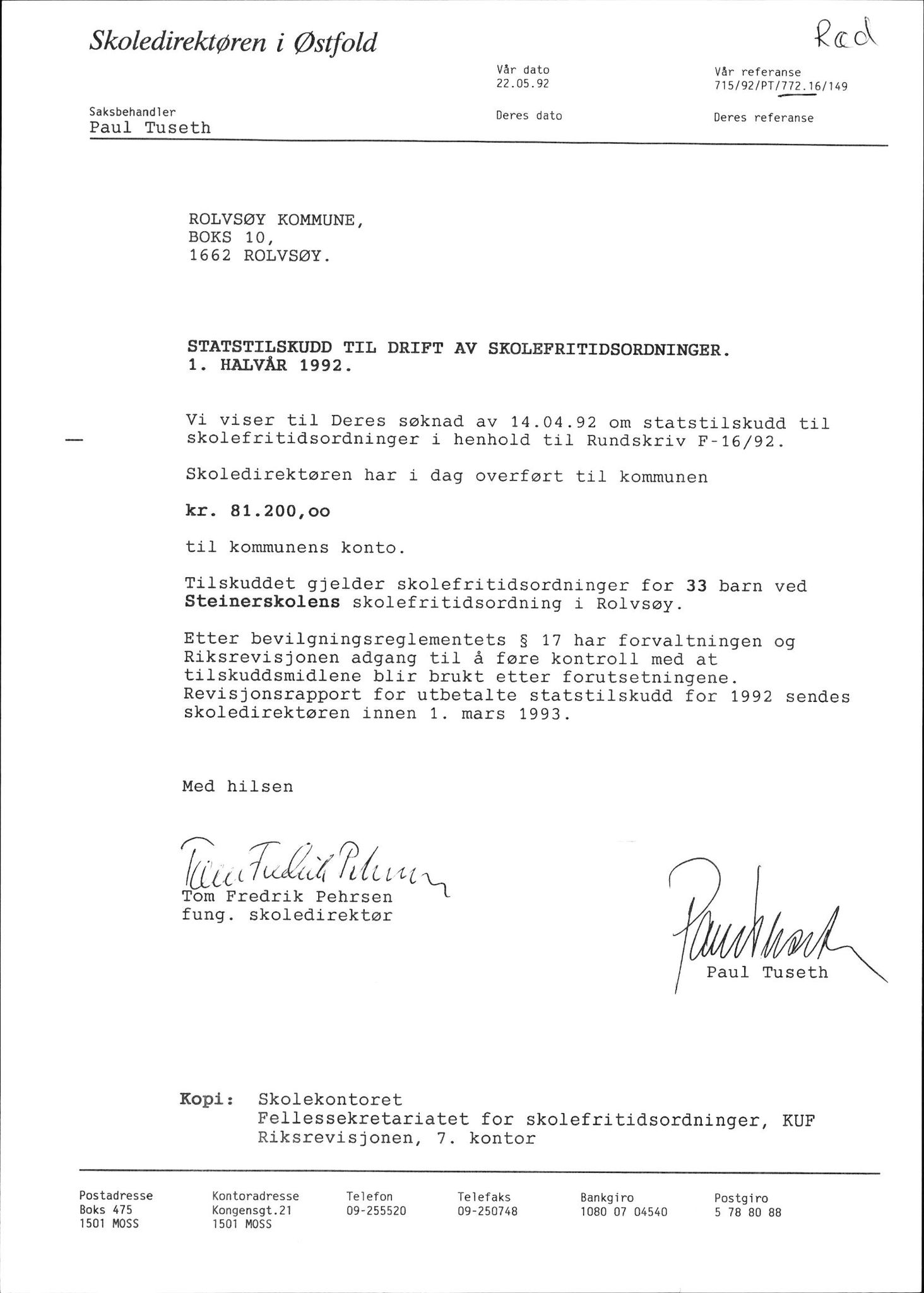 Skoledirektøren i Østfold, AV/SAO-A-10065a/D/Db/L0234/0002: -- / Skolefritidsordninger, 1989-1992