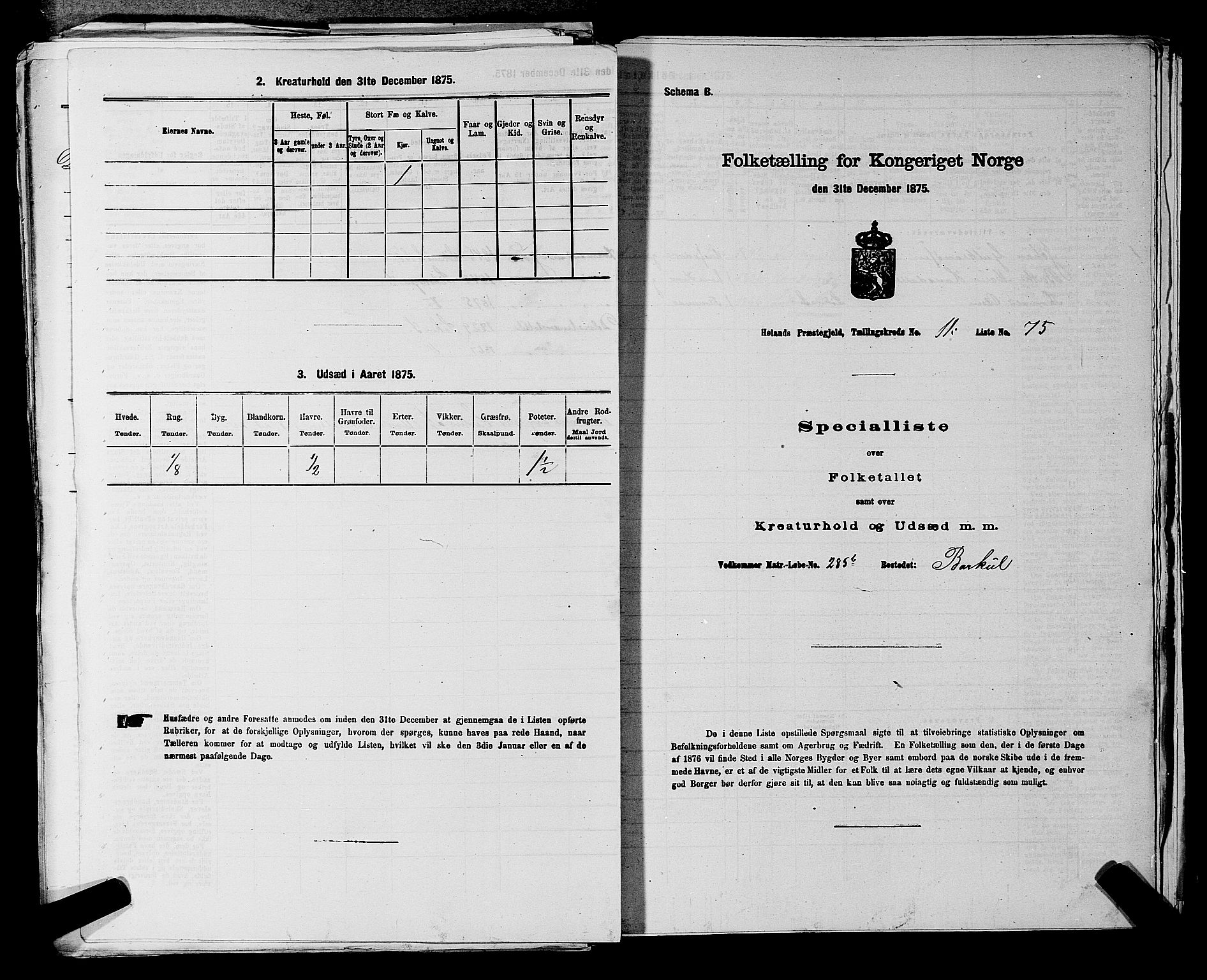 RA, 1875 census for 0221P Høland, 1875, p. 2125