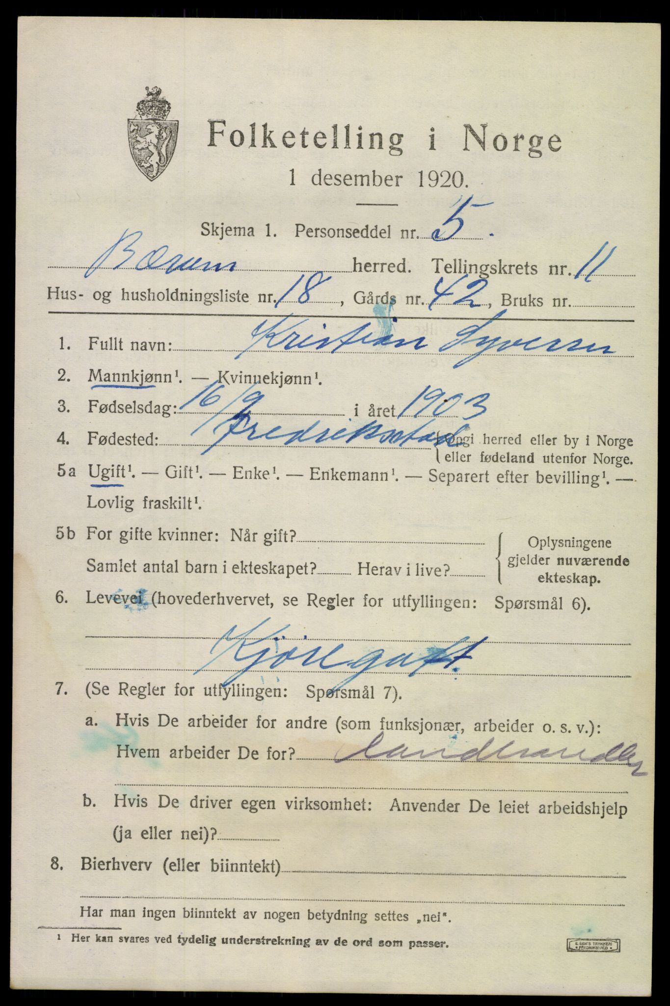 SAO, 1920 census for Bærum, 1920, p. 25418