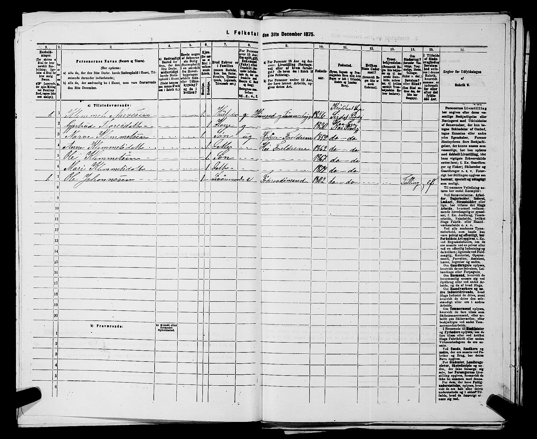 SAKO, 1875 census for 0616P Nes, 1875, p. 1409