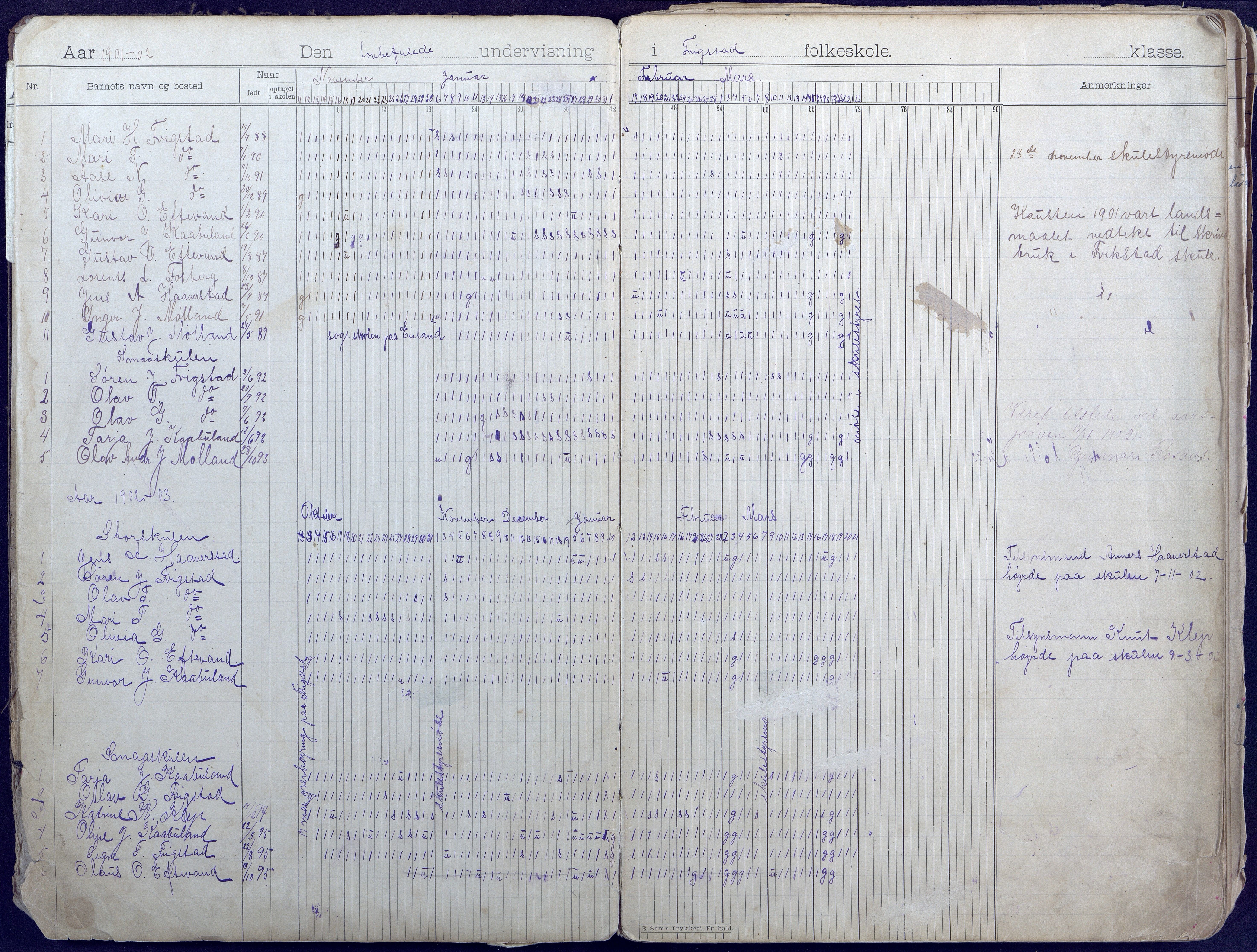 Iveland kommune, De enkelte kretsene/Skolene, AAKS/KA0935-550/A_7/L0003: Dagbok for Frigstad  og Ljosland skole, 1899-1946