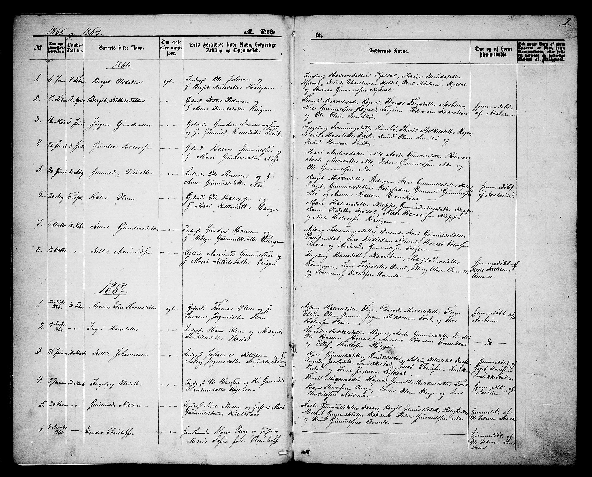Lunde kirkebøker, AV/SAKO-A-282/G/Gb/L0001: Parish register (copy) no. II 1, 1866-1887, p. 2