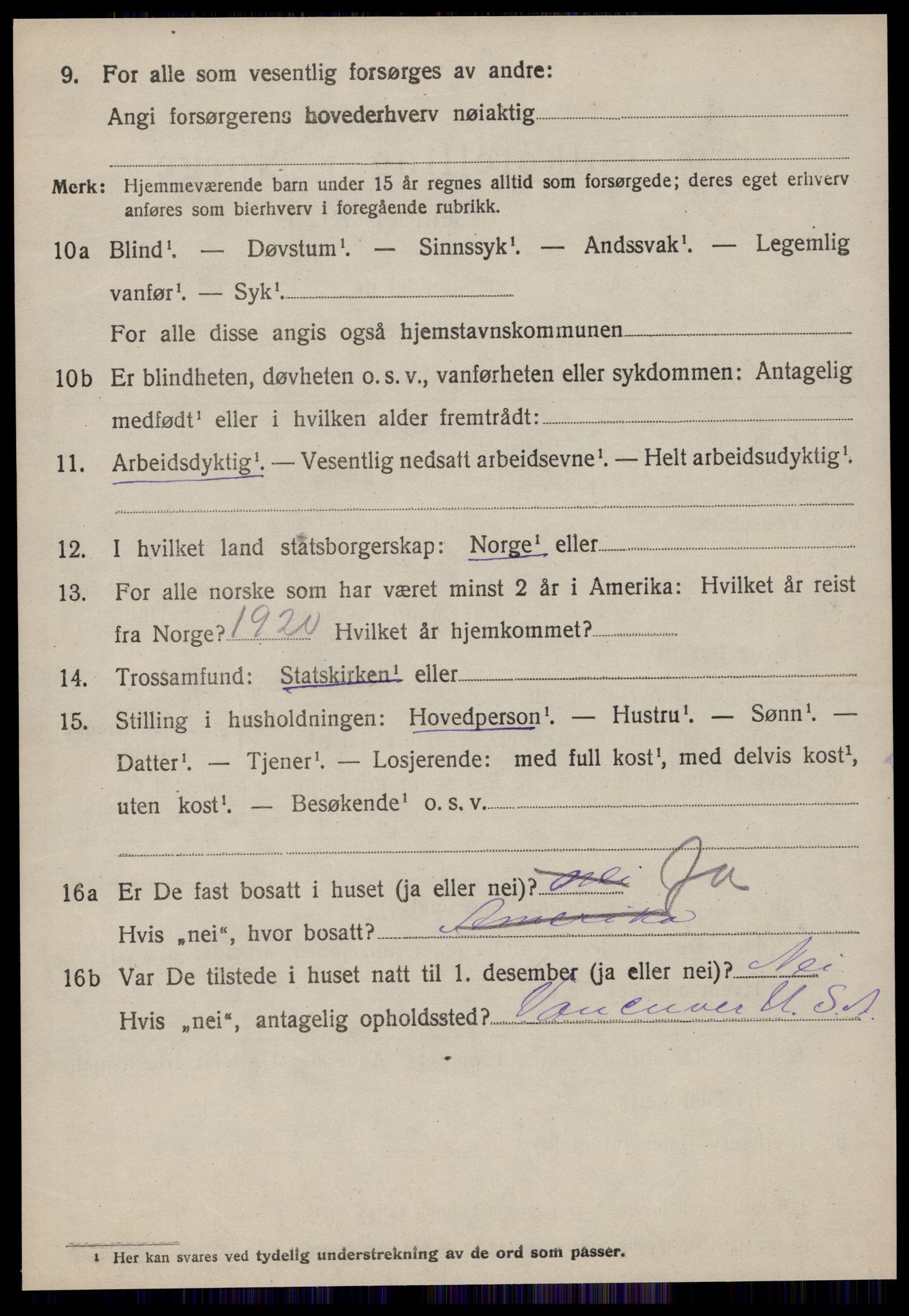 SAT, 1920 census for Sande (MR), 1920, p. 1589