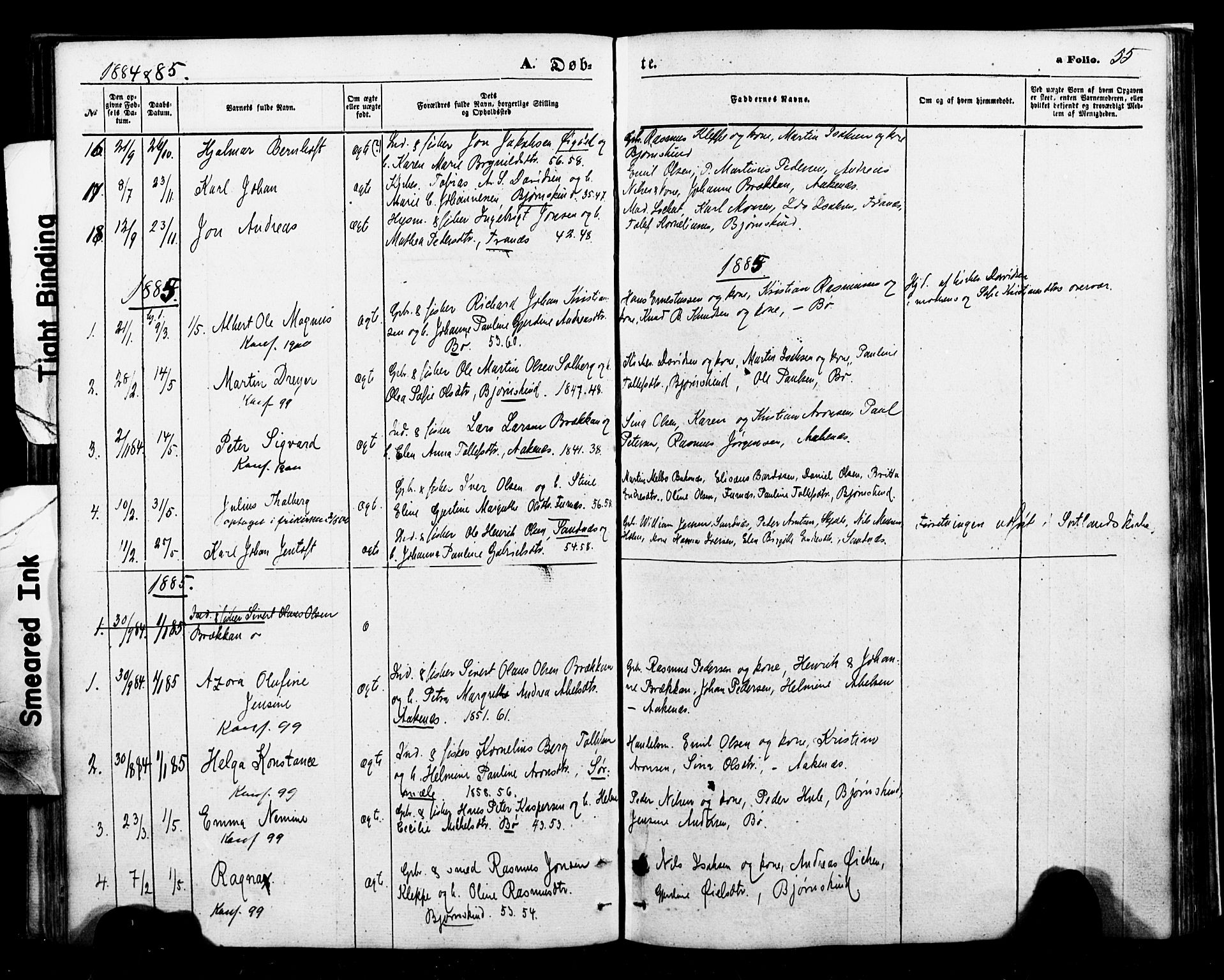 Ministerialprotokoller, klokkerbøker og fødselsregistre - Nordland, AV/SAT-A-1459/898/L1421: Parish register (official) no. 898A01, 1866-1886, p. 55