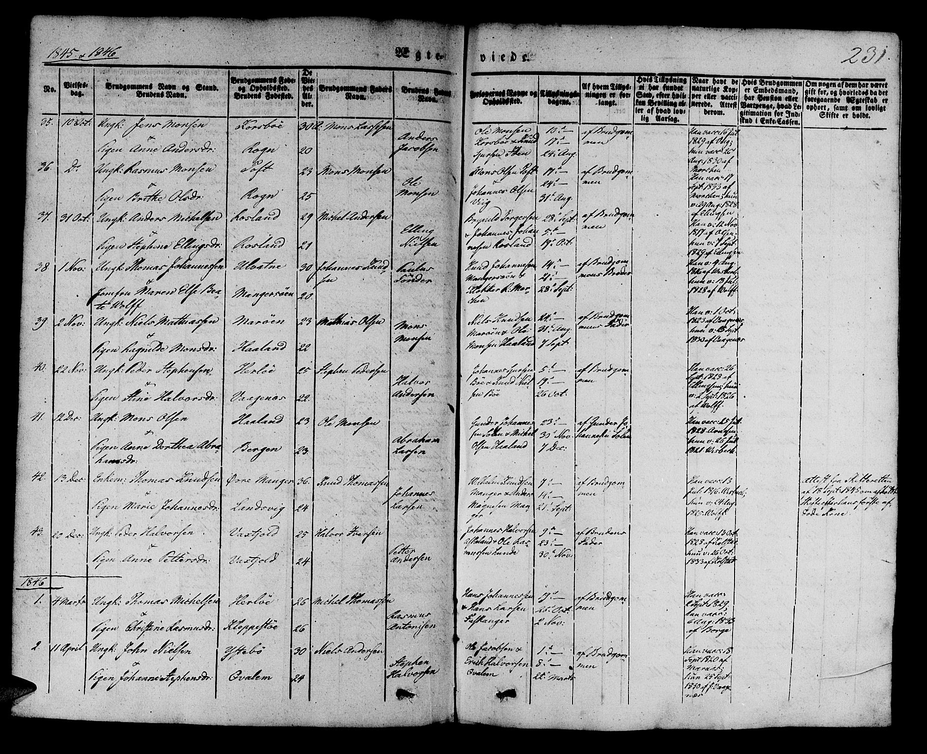 Manger sokneprestembete, SAB/A-76801/H/Haa: Parish register (official) no. A 5, 1839-1848, p. 231