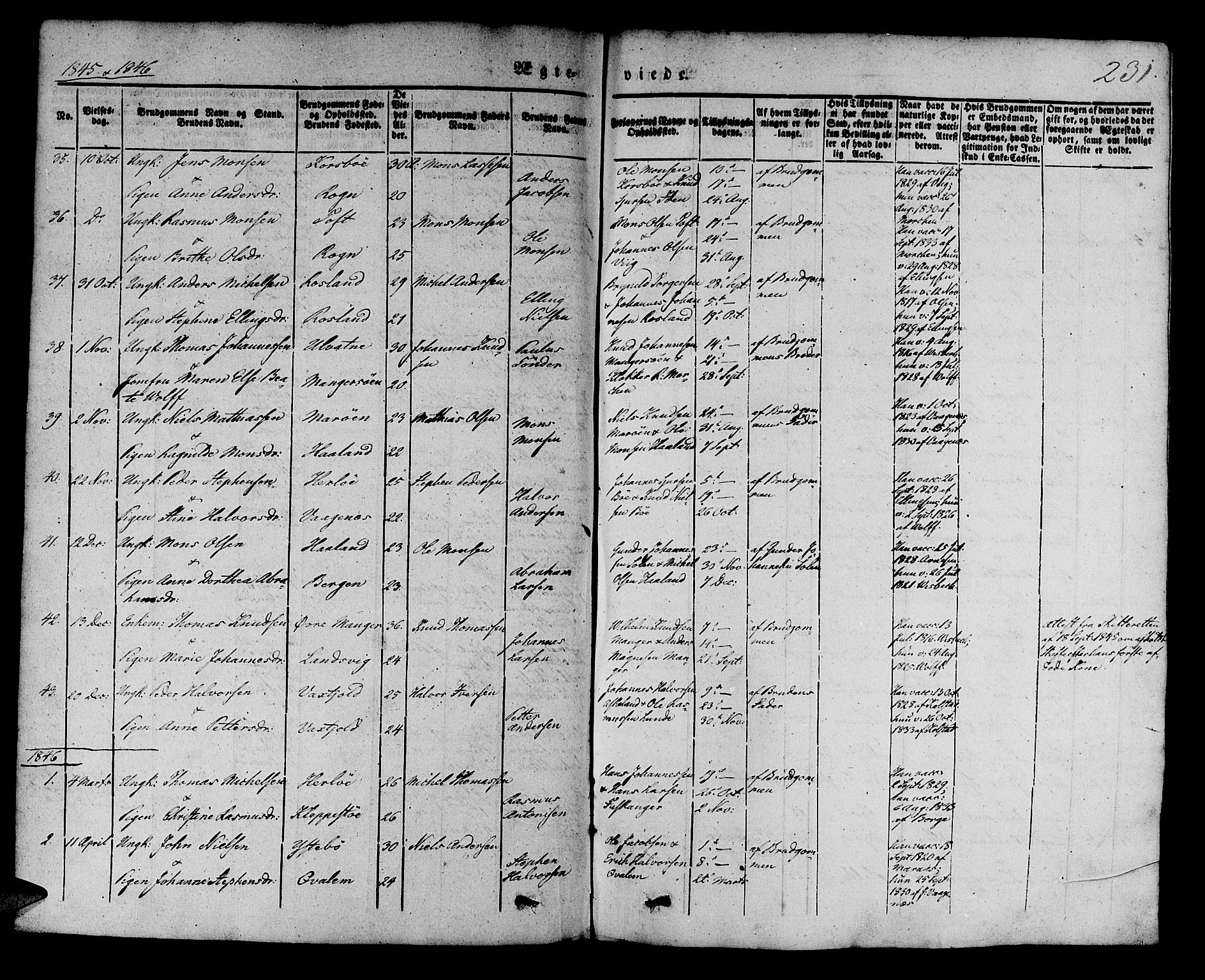 Manger sokneprestembete, AV/SAB-A-76801/H/Haa: Parish register (official) no. A 5, 1839-1848, p. 231