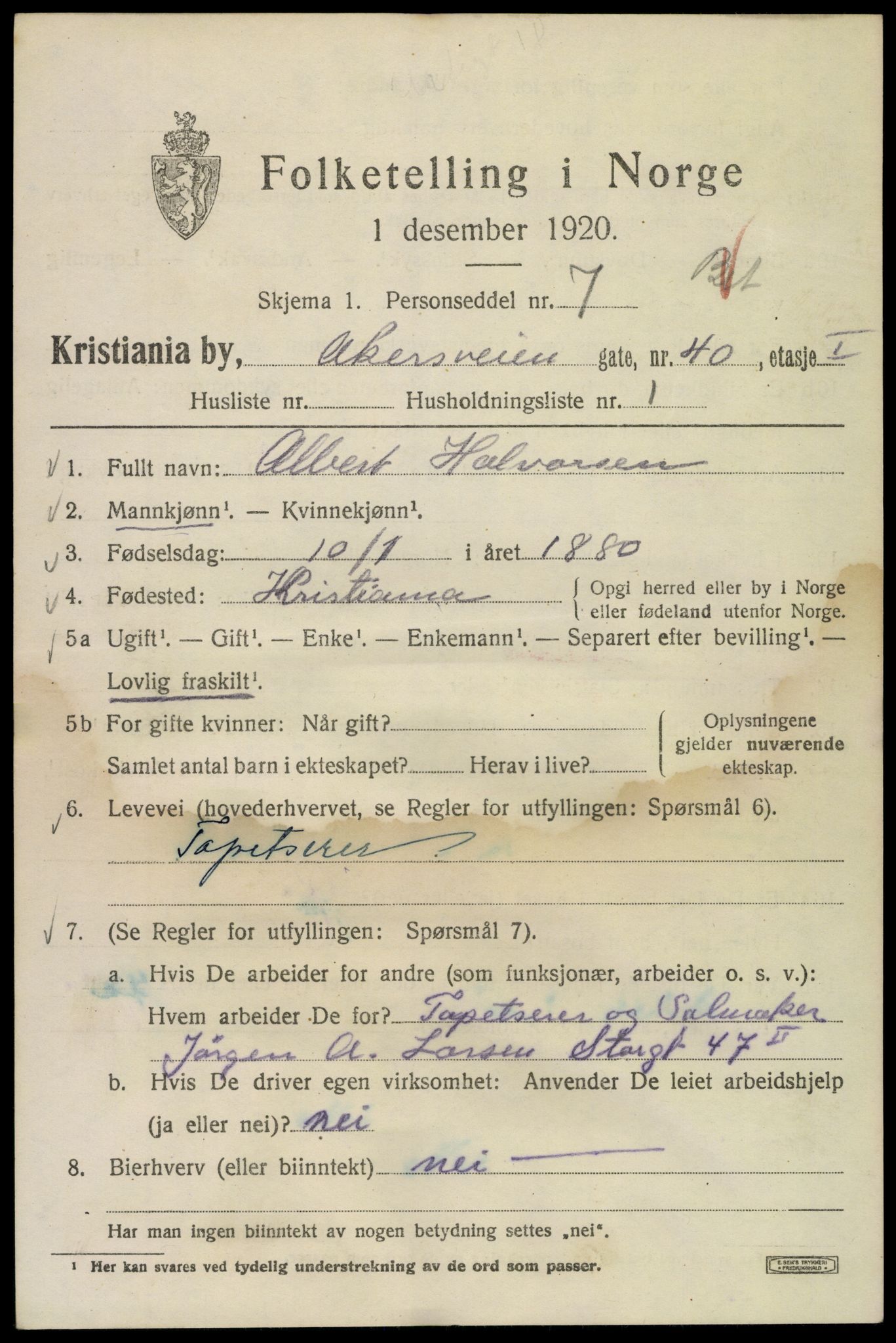 SAO, 1920 census for Kristiania, 1920, p. 140897