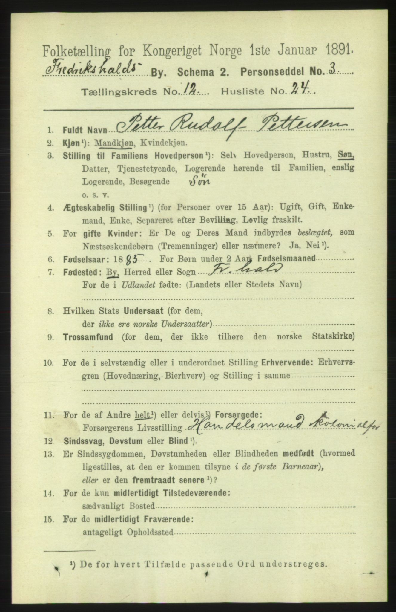 RA, 1891 census for 0101 Fredrikshald, 1891, p. 8592