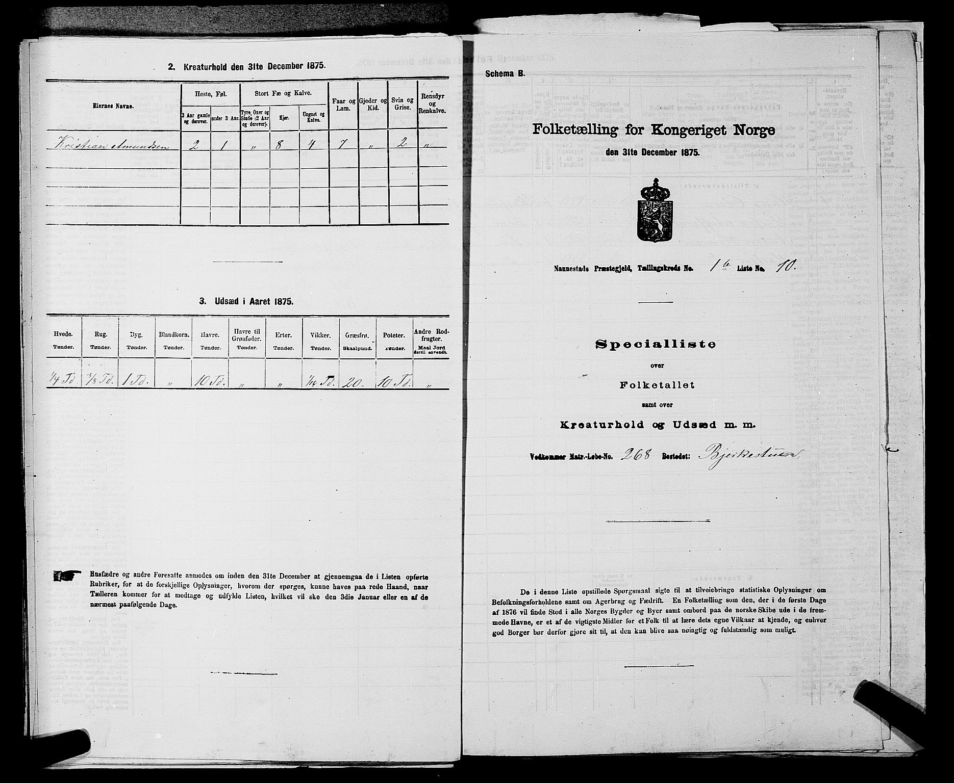 RA, 1875 census for 0238P Nannestad, 1875, p. 201