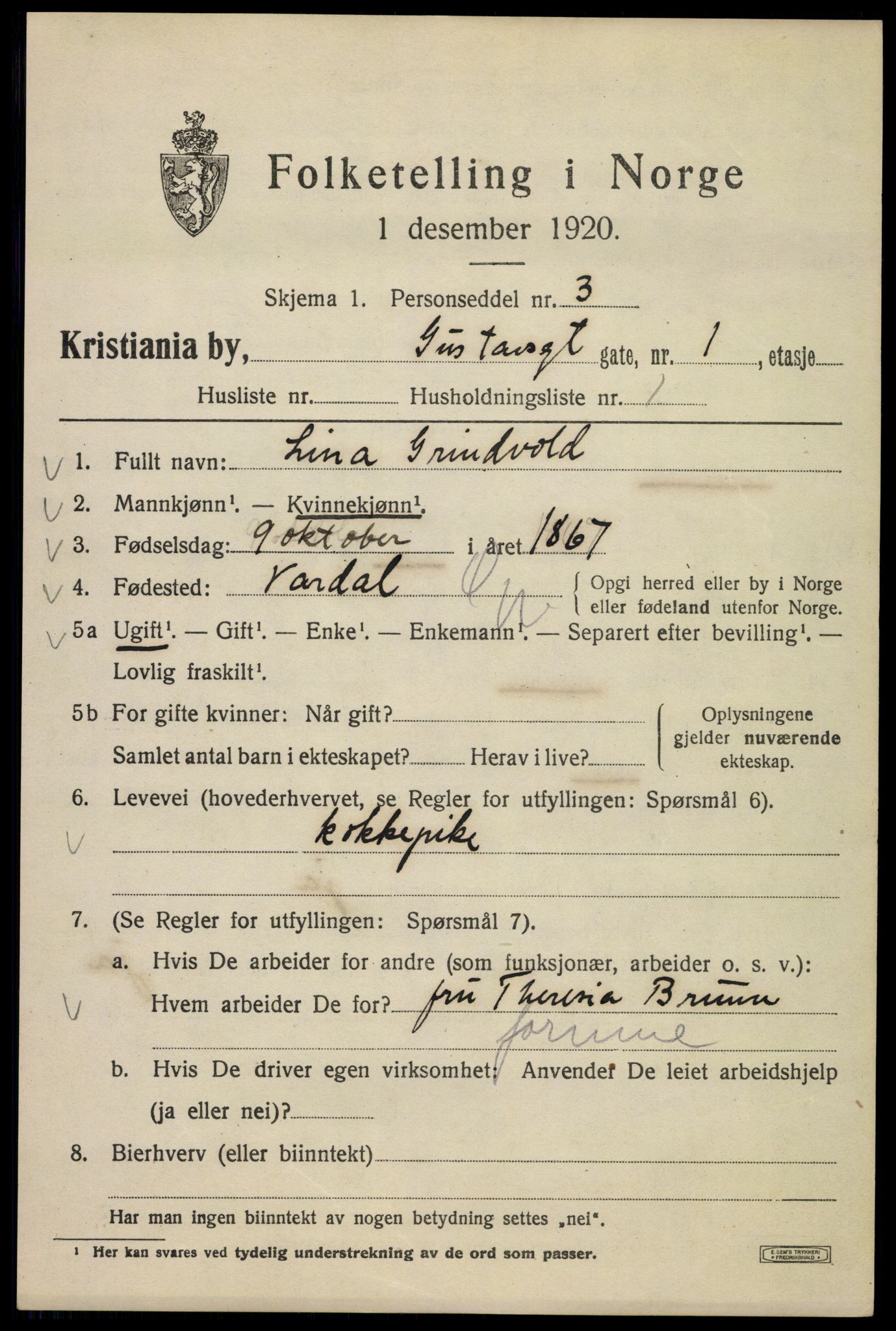 SAO, 1920 census for Kristiania, 1920, p. 261463