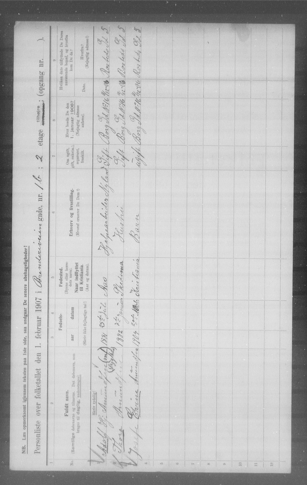 OBA, Municipal Census 1907 for Kristiania, 1907, p. 4453