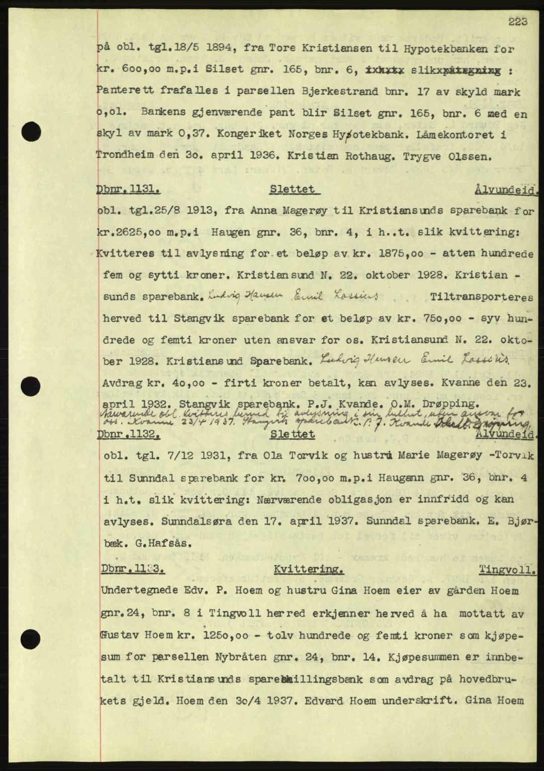 Nordmøre sorenskriveri, AV/SAT-A-4132/1/2/2Ca: Mortgage book no. C80, 1936-1939, Diary no: : 1131/1937