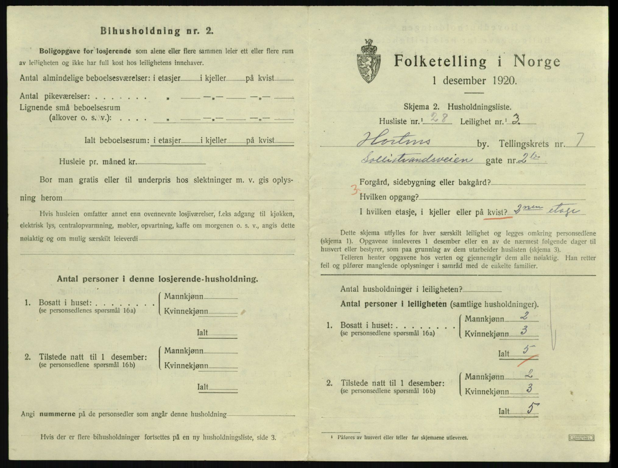 SAKO, 1920 census for Horten, 1920, p. 7291