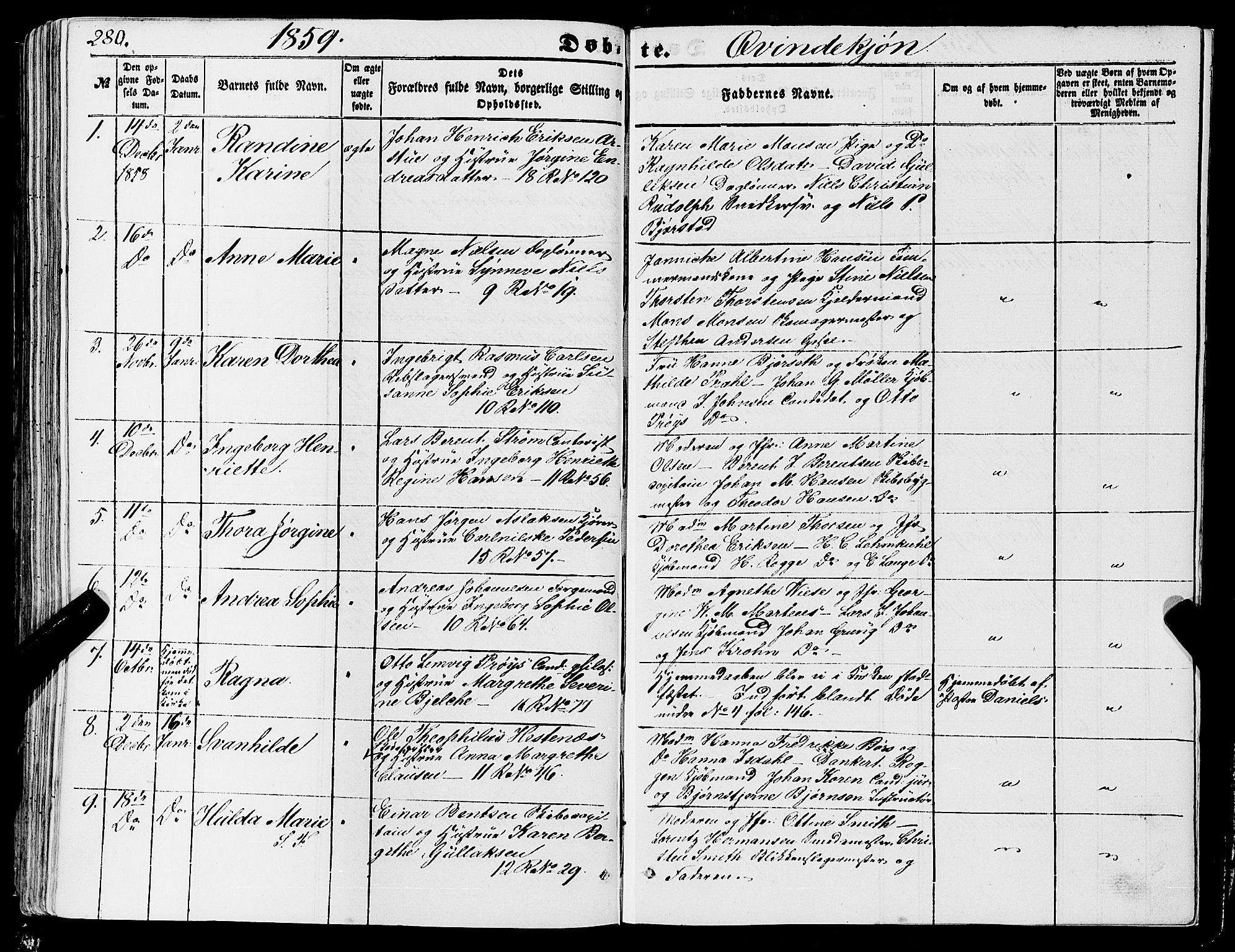 Domkirken sokneprestembete, SAB/A-74801/H/Haa/L0020: Parish register (official) no. B 3, 1851-1859, p. 280