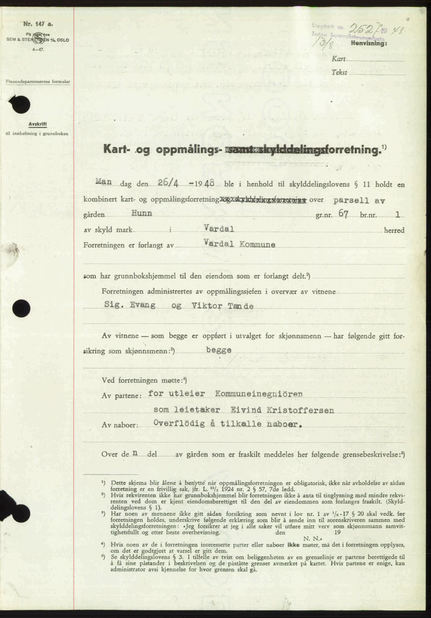 Toten tingrett, SAH/TING-006/H/Hb/Hbc/L0020: Mortgage book no. Hbc-20, 1948-1948, Diary no: : 2527/1948
