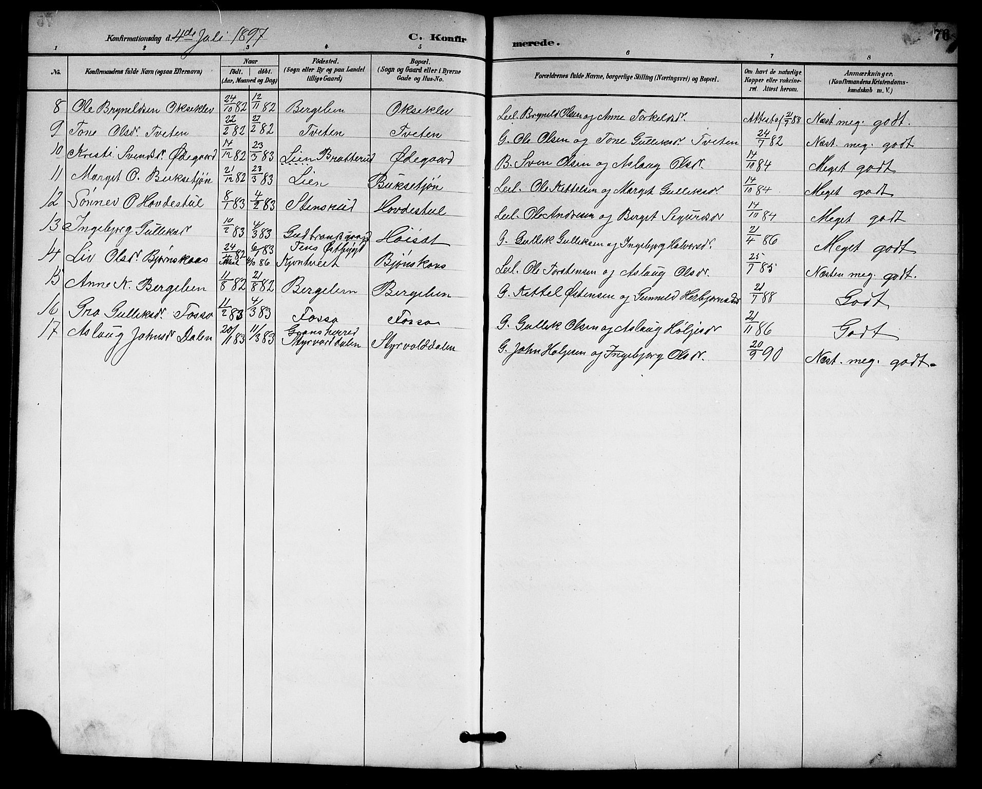 Gransherad kirkebøker, AV/SAKO-A-267/G/Gb/L0003: Parish register (copy) no. II 3, 1887-1921, p. 76