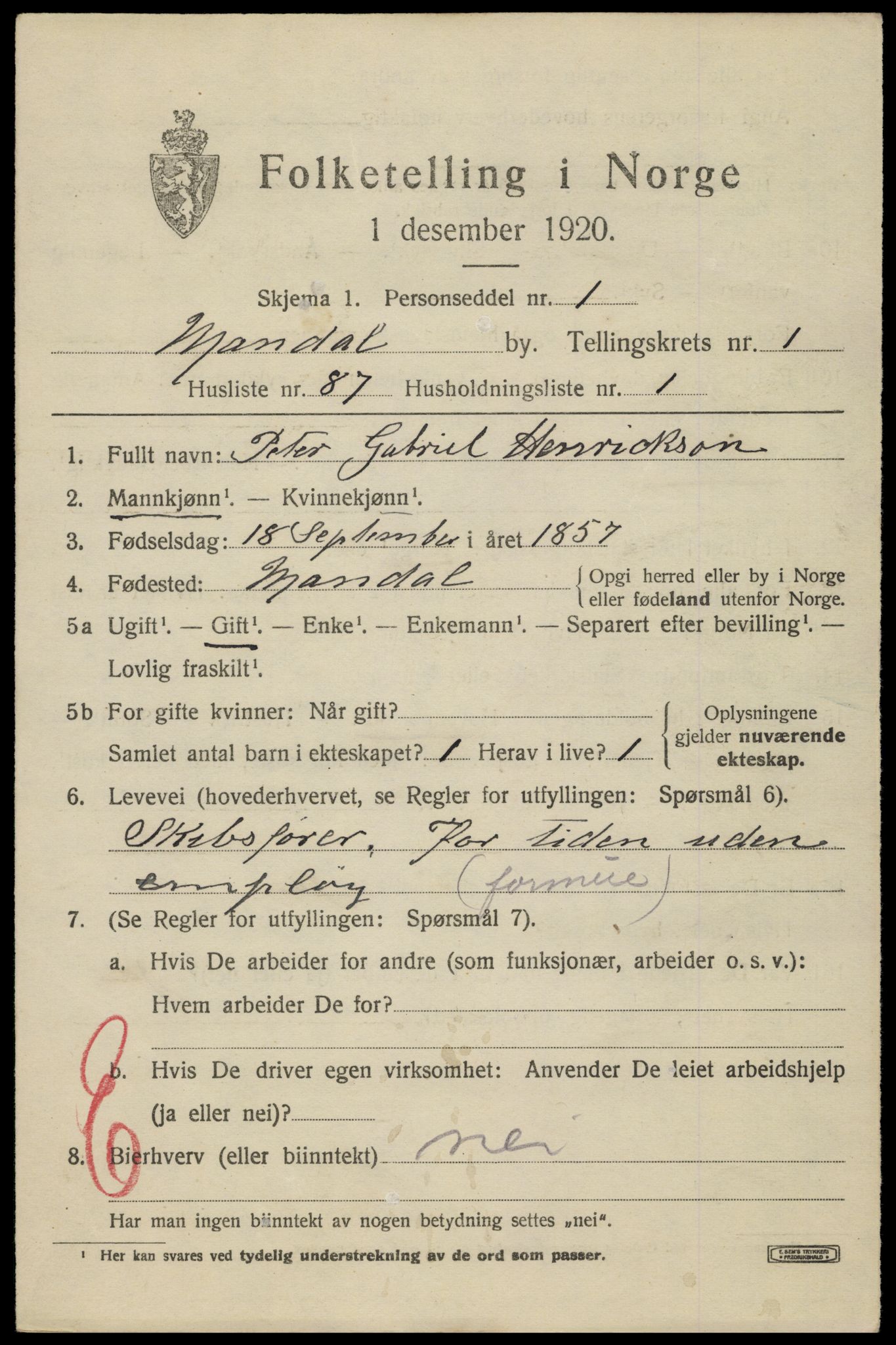 SAK, 1920 census for Mandal, 1920, p. 4149