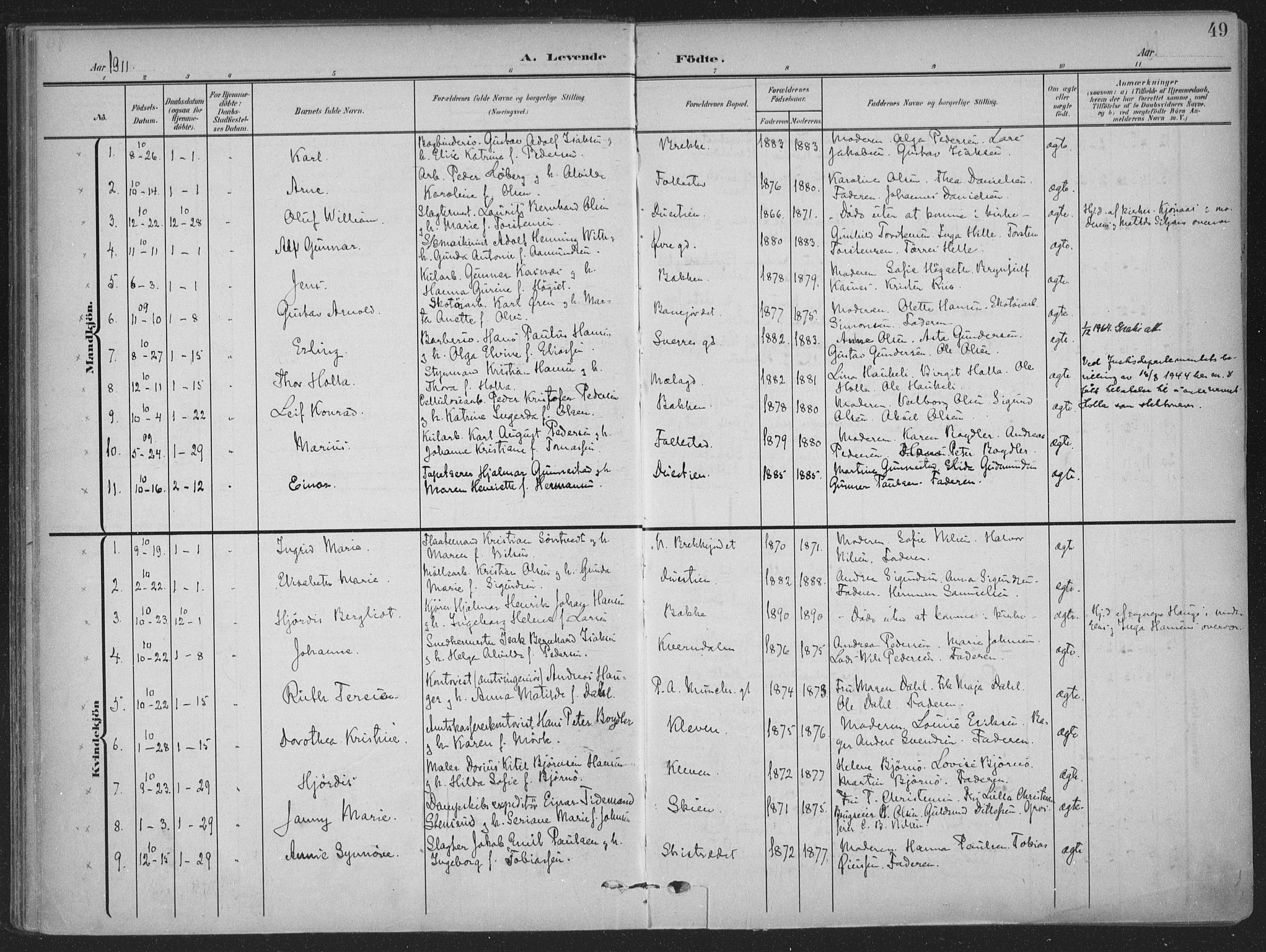 Skien kirkebøker, SAKO/A-302/F/Fa/L0012: Parish register (official) no. 12, 1908-1914, p. 49
