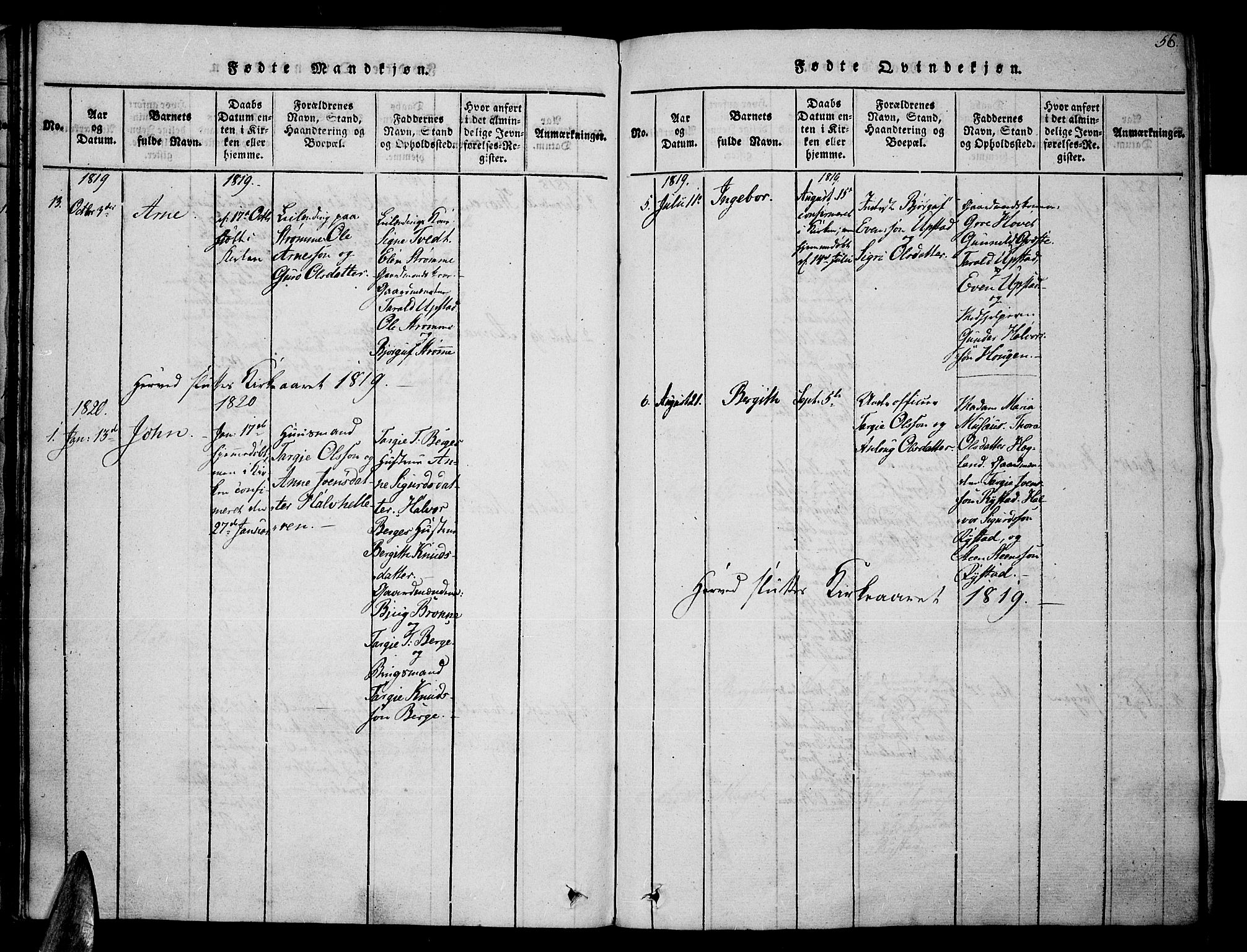 Valle sokneprestkontor, SAK/1111-0044/F/Fa/Fac/L0005: Parish register (official) no. A 5 /2, 1817-1831, p. 56