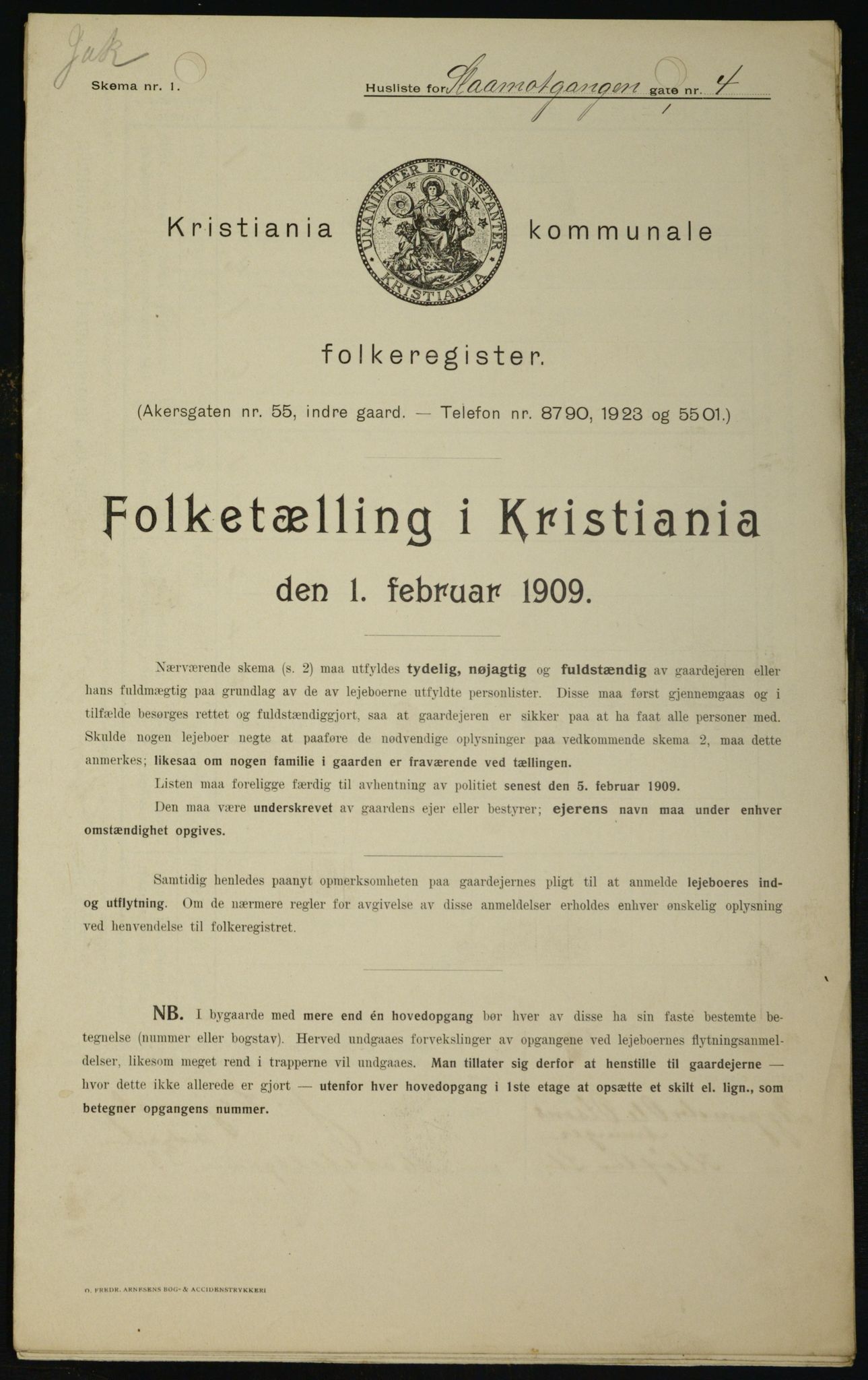 OBA, Municipal Census 1909 for Kristiania, 1909, p. 87911