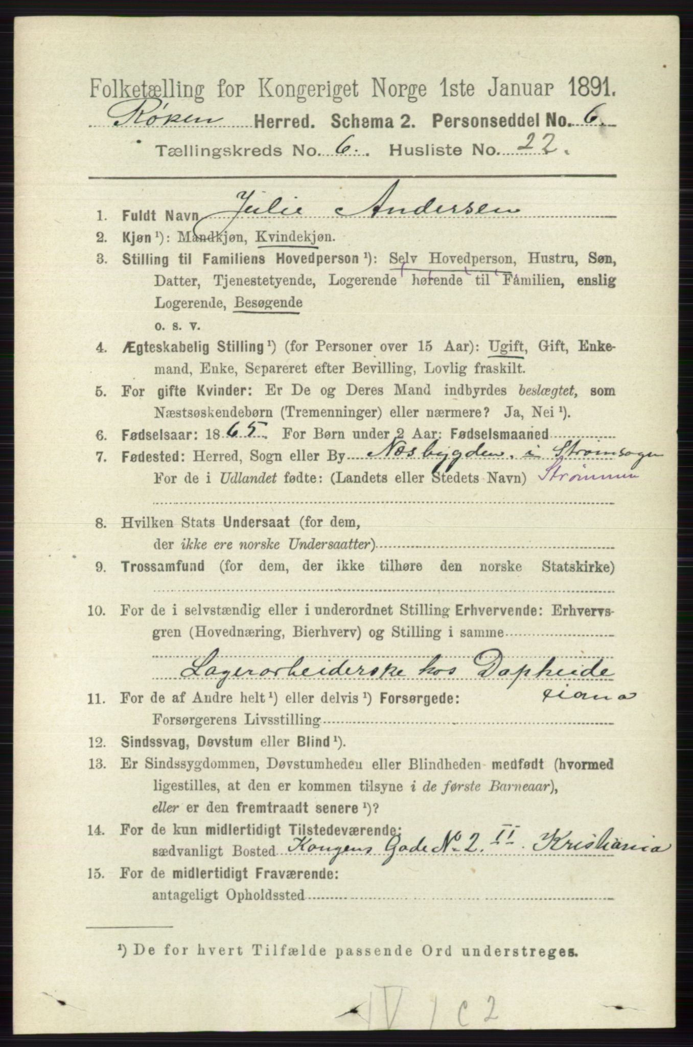 RA, 1891 census for 0627 Røyken, 1891, p. 3753