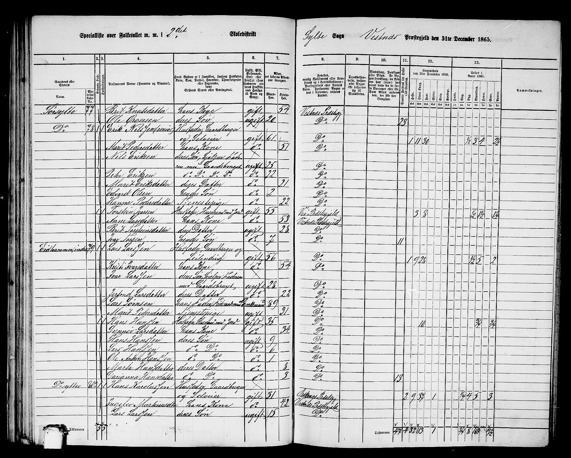 RA, 1865 census for Vestnes, 1865, p. 55