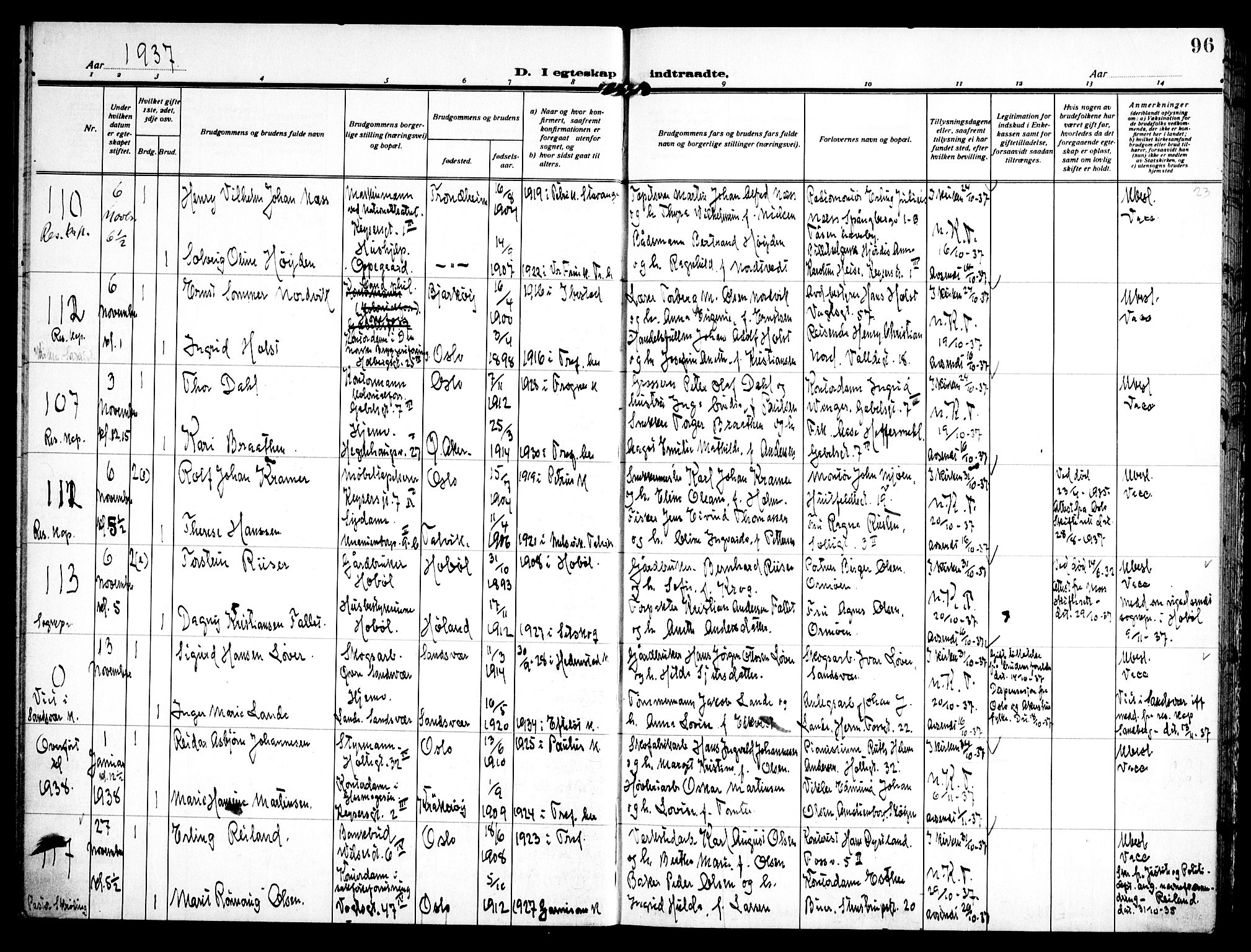 Trefoldighet prestekontor Kirkebøker, AV/SAO-A-10882/H/Ha/L0005: Banns register no. 5, 1932-1952, p. 96