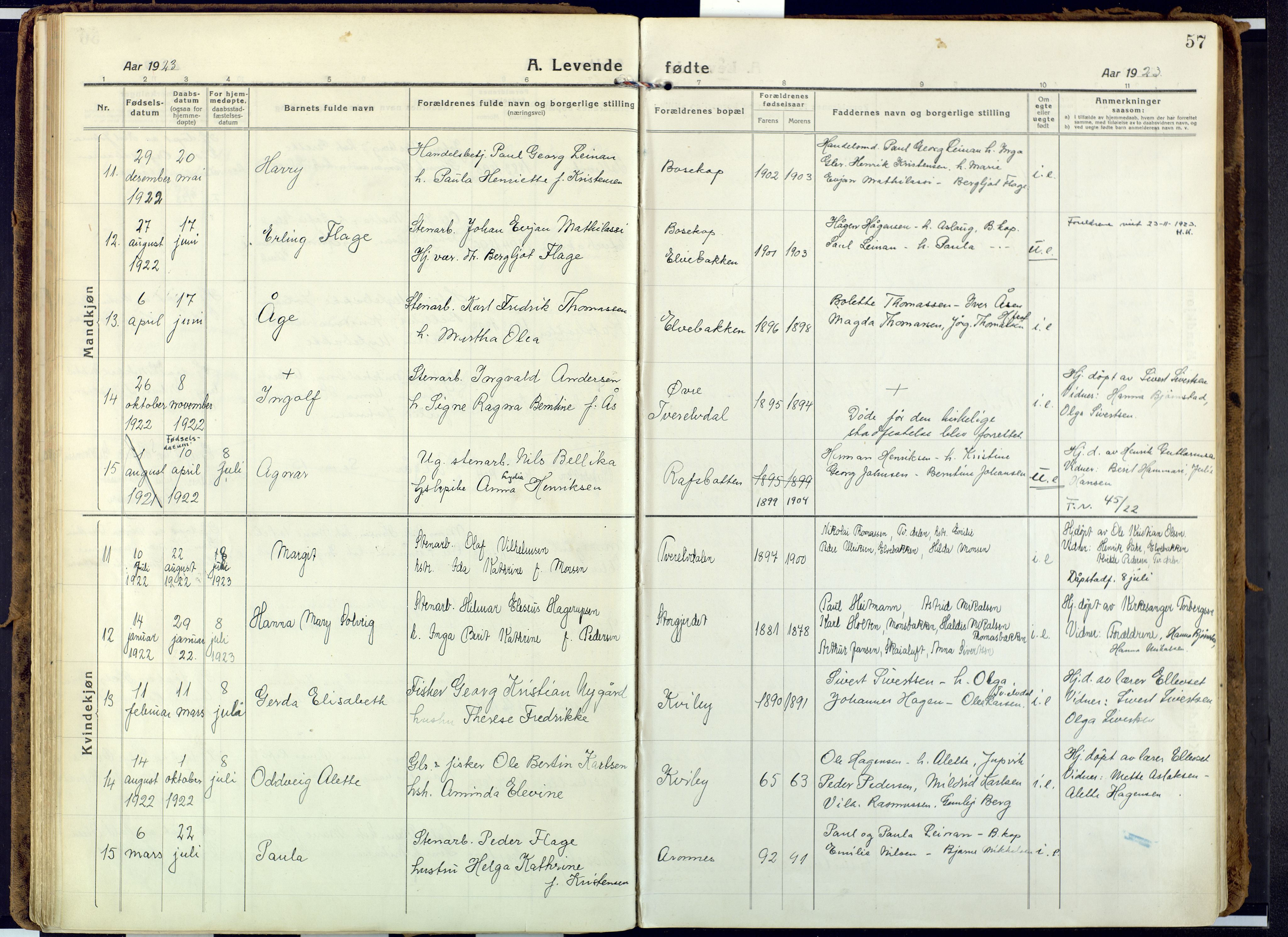 Alta sokneprestkontor, AV/SATØ-S-1338/H/Ha: Parish register (official) no. 6, 1918-1931, p. 57