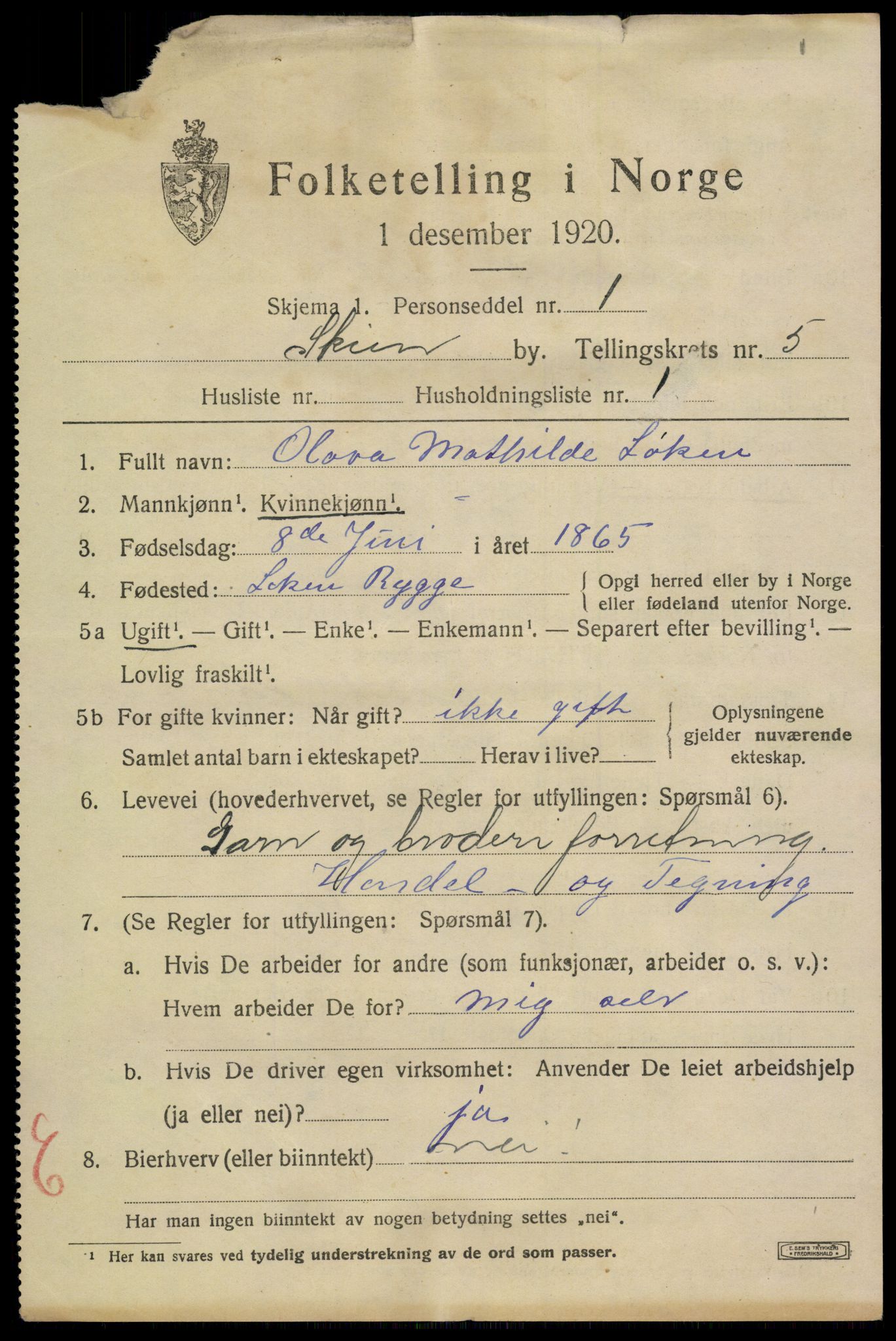 SAKO, 1920 census for Skien, 1920, p. 21226