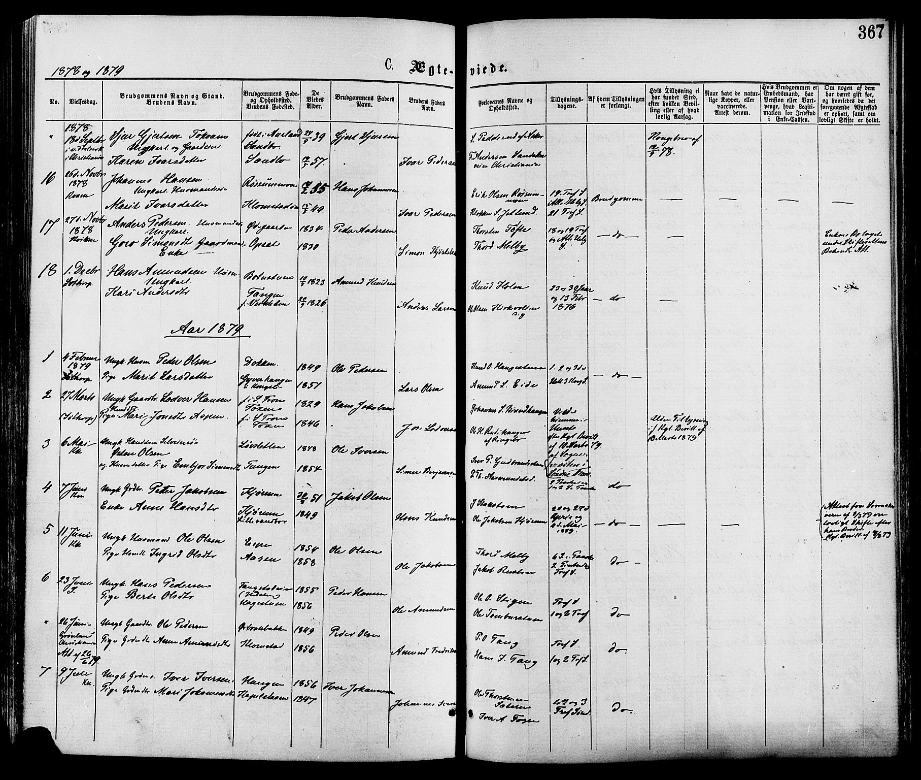 Nord-Fron prestekontor, SAH/PREST-080/H/Ha/Haa/L0002: Parish register (official) no. 2, 1865-1883, p. 367