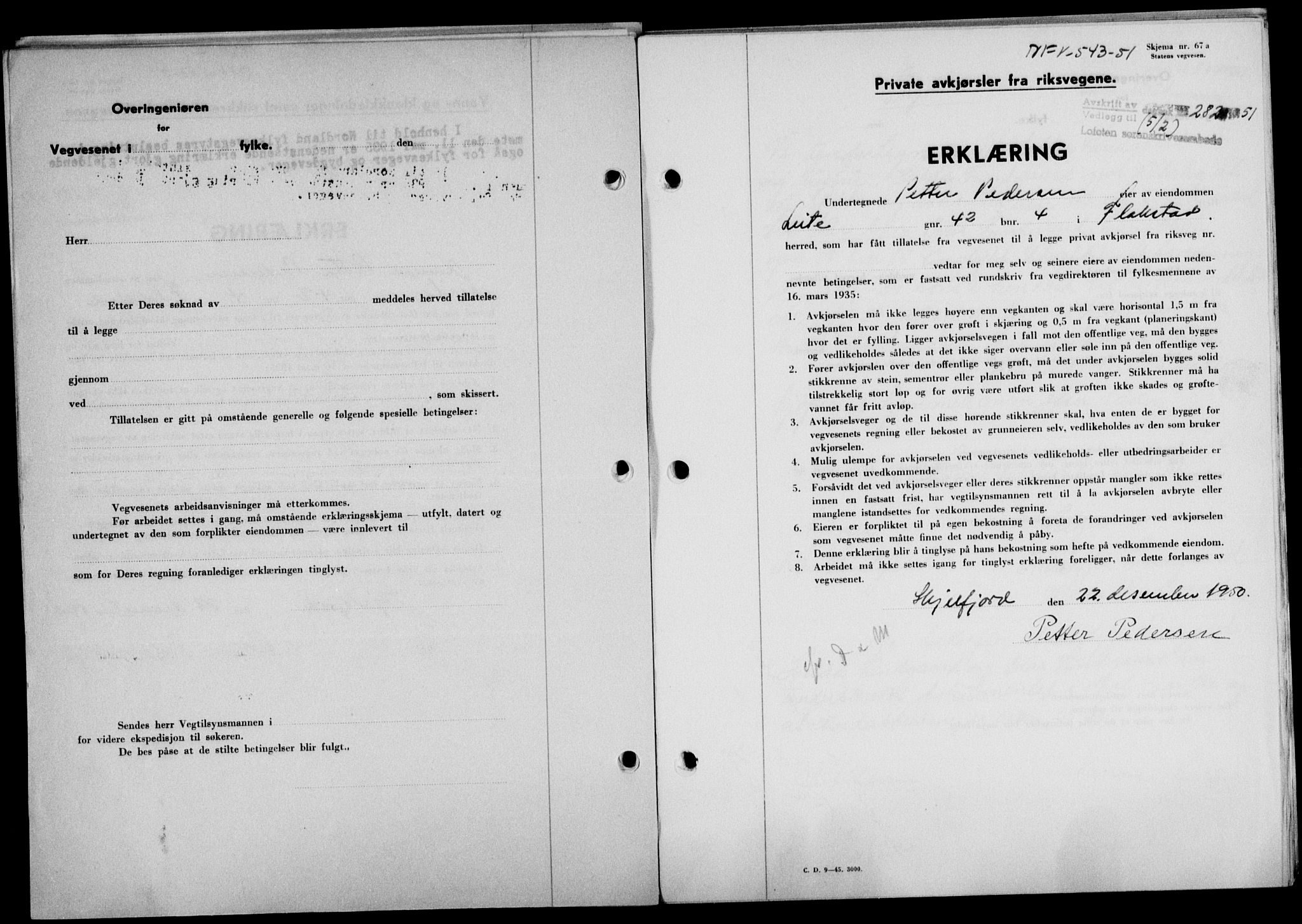 Lofoten sorenskriveri, SAT/A-0017/1/2/2C/L0025a: Mortgage book no. 25a, 1950-1951, Diary no: : 282/1951
