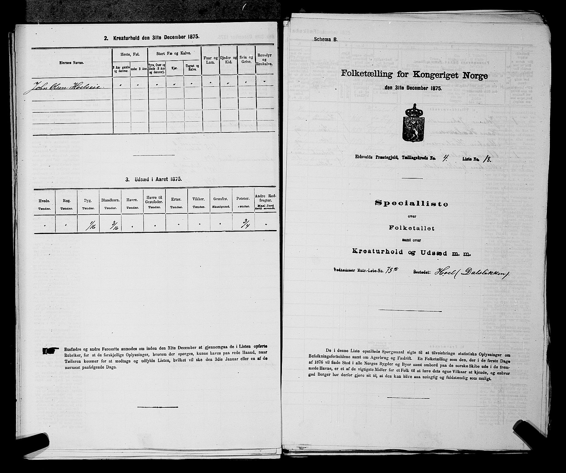 RA, 1875 census for 0237P Eidsvoll, 1875, p. 494