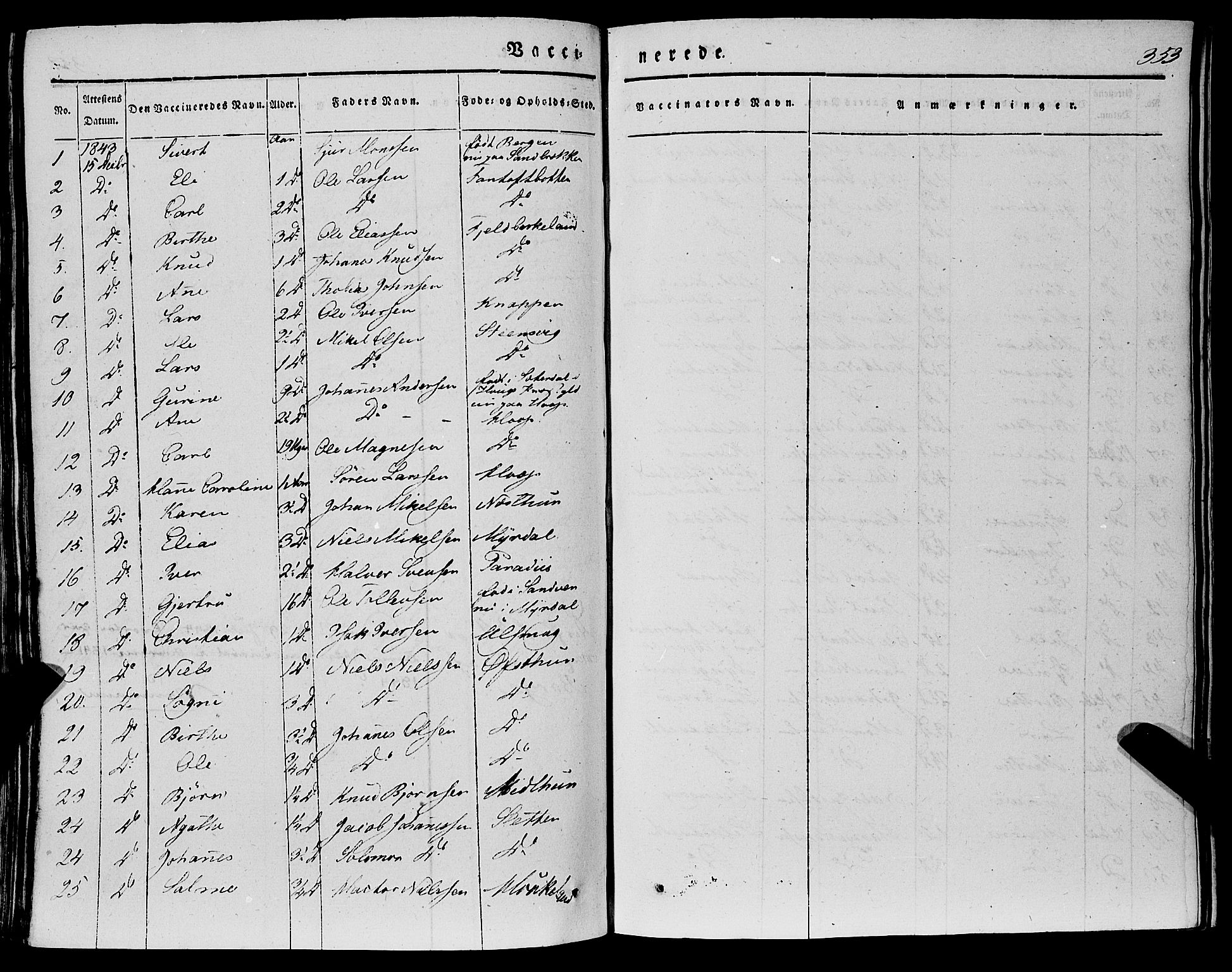 Fana Sokneprestembete, SAB/A-75101/H/Haa/Haaa/L0008: Parish register (official) no. A 8, 1829-1851, p. 353