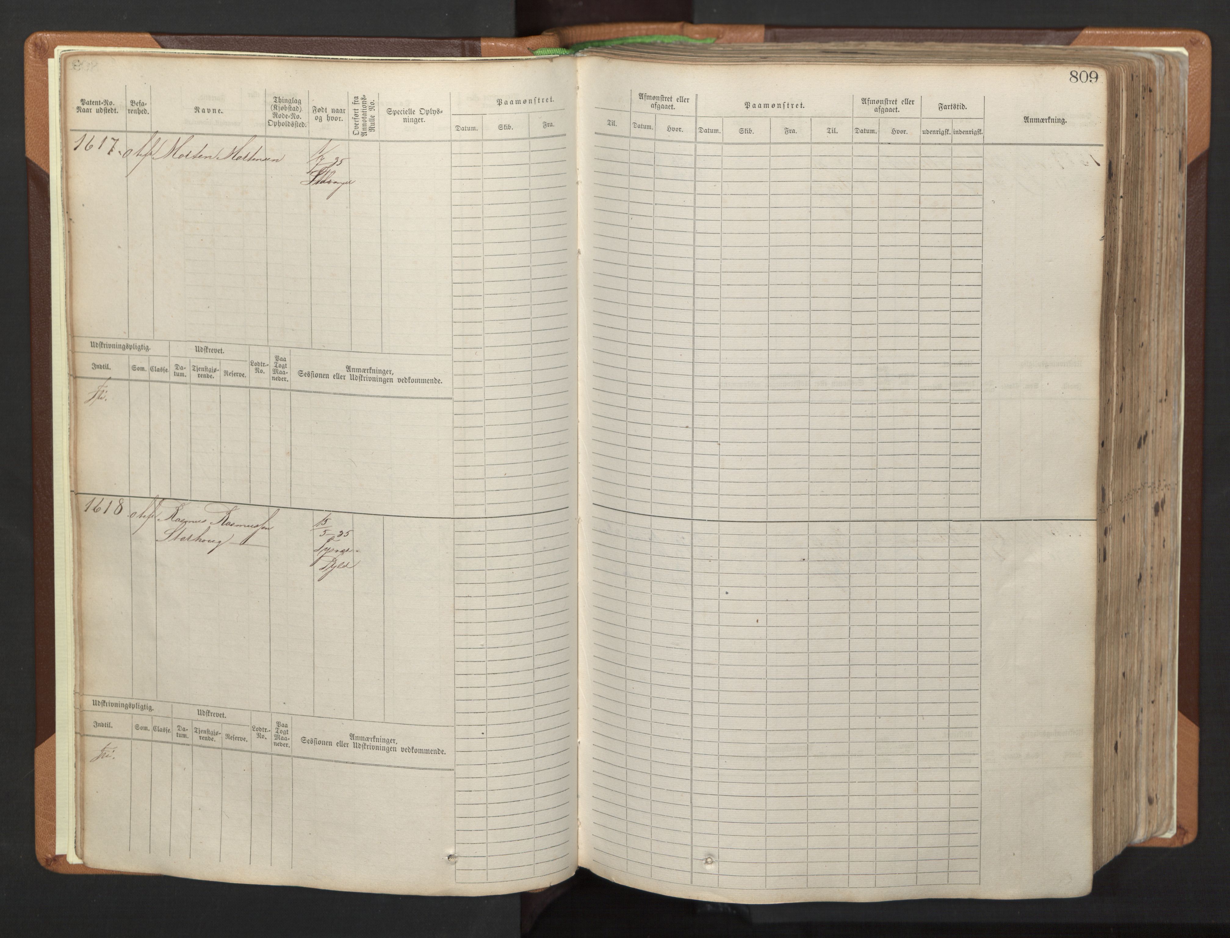 Stavanger sjømannskontor, AV/SAST-A-102006/F/Fb/Fbb/L0006: Sjøfartshovedrulle, patentnr. 1607-2402 (del 3), 1869-1880, p. 8