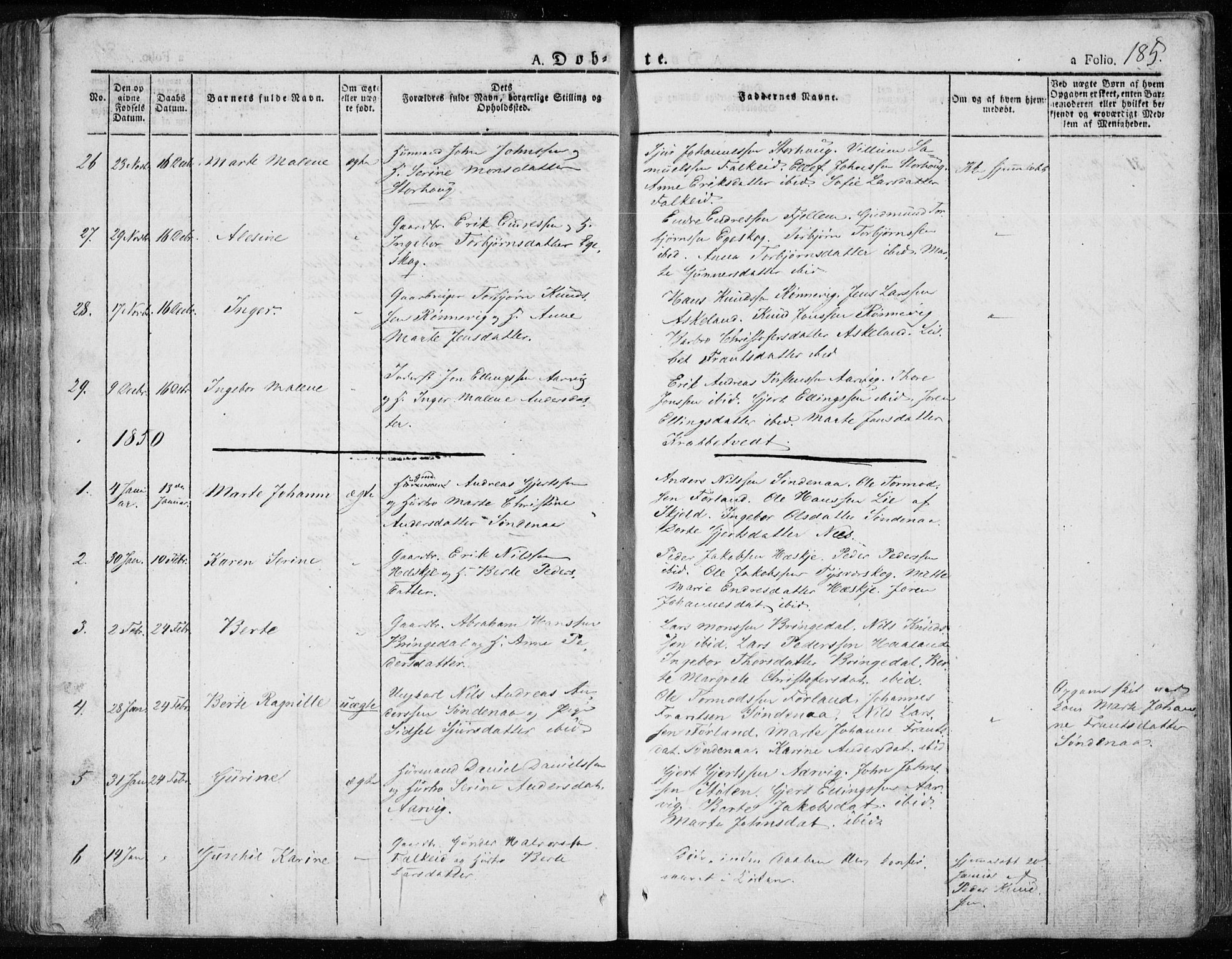 Tysvær sokneprestkontor, AV/SAST-A -101864/H/Ha/Haa/L0001: Parish register (official) no. A 1.1, 1831-1856, p. 185