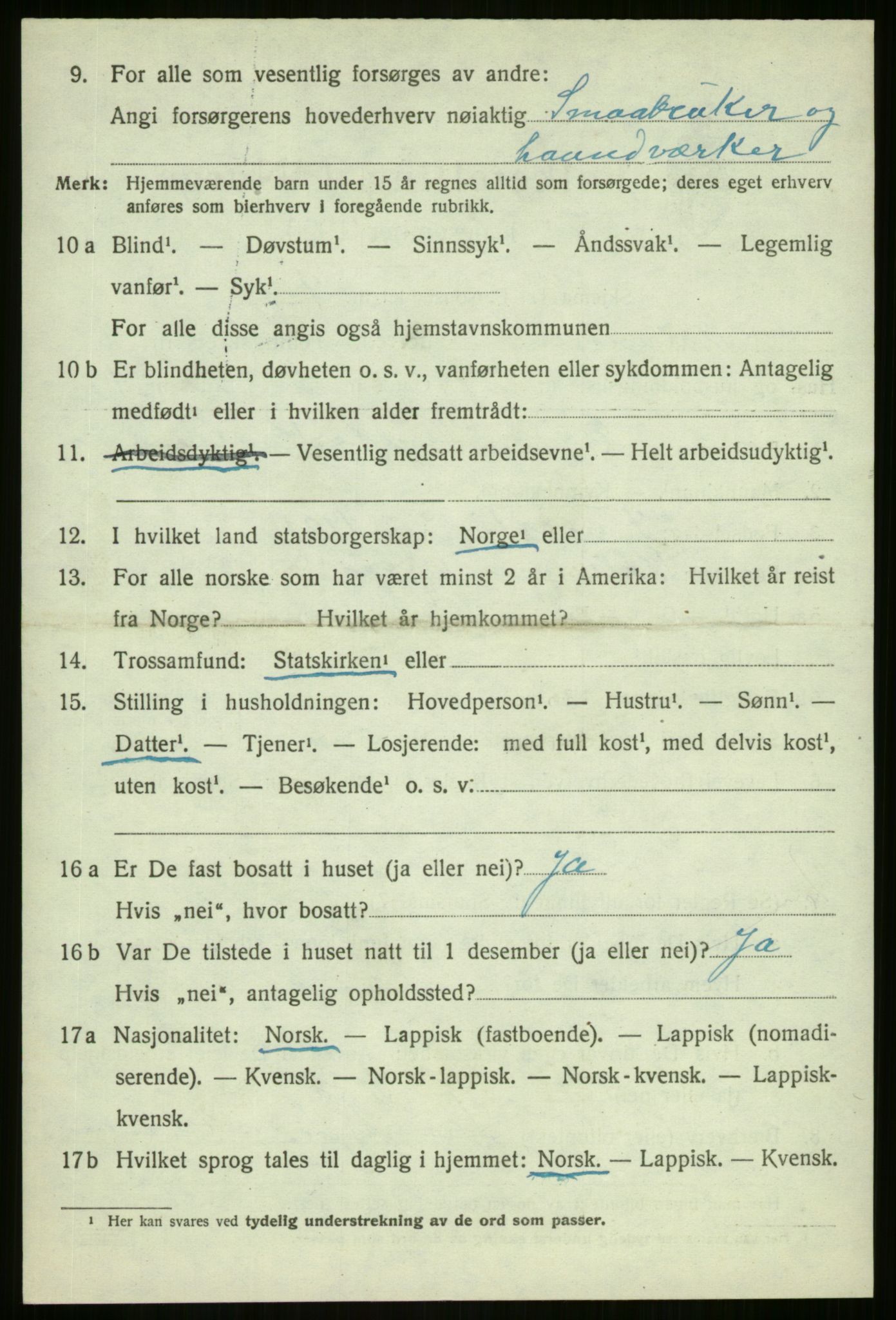 SATØ, 1920 census for Malangen, 1920, p. 1205