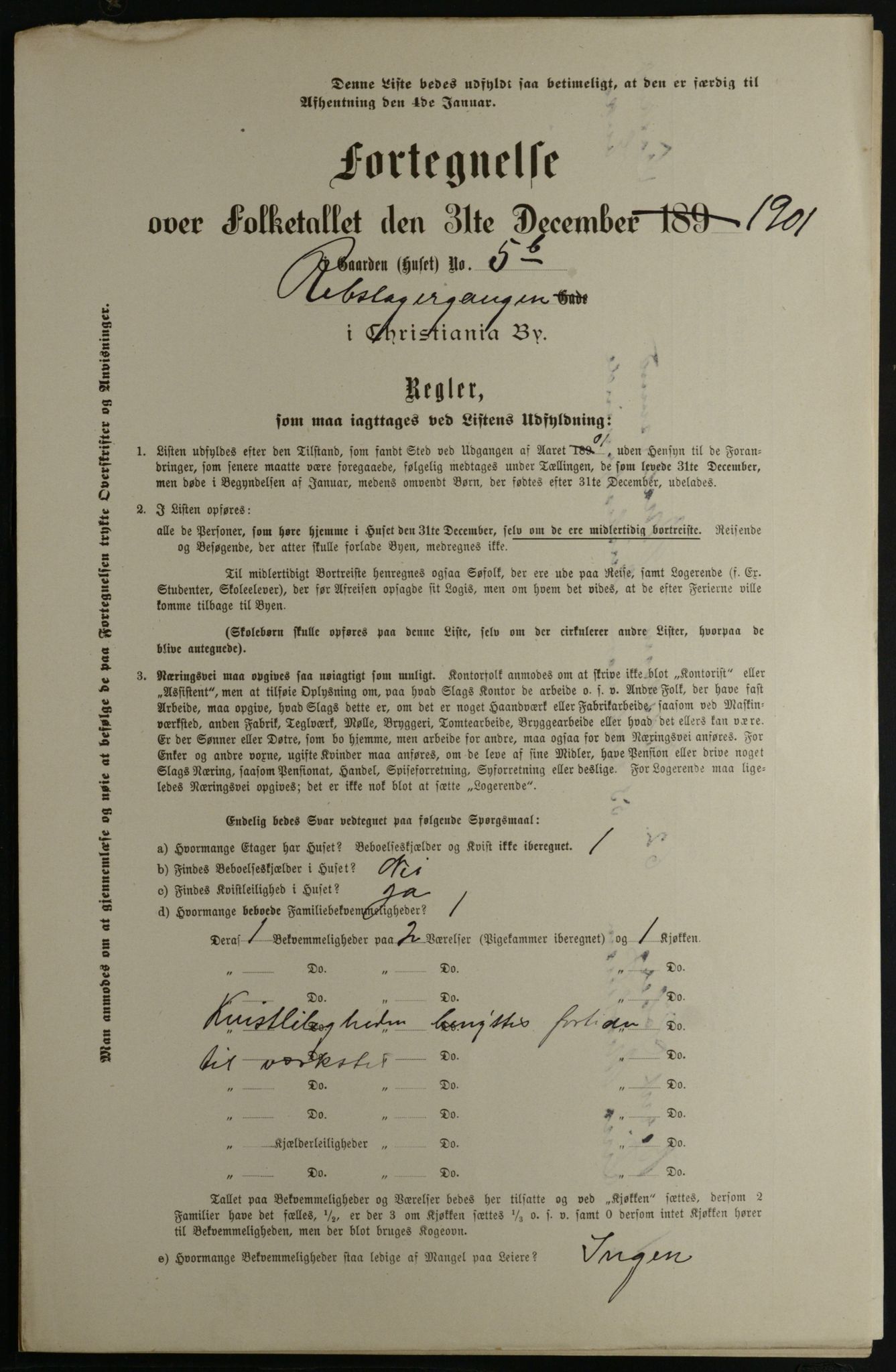 OBA, Municipal Census 1901 for Kristiania, 1901, p. 12699