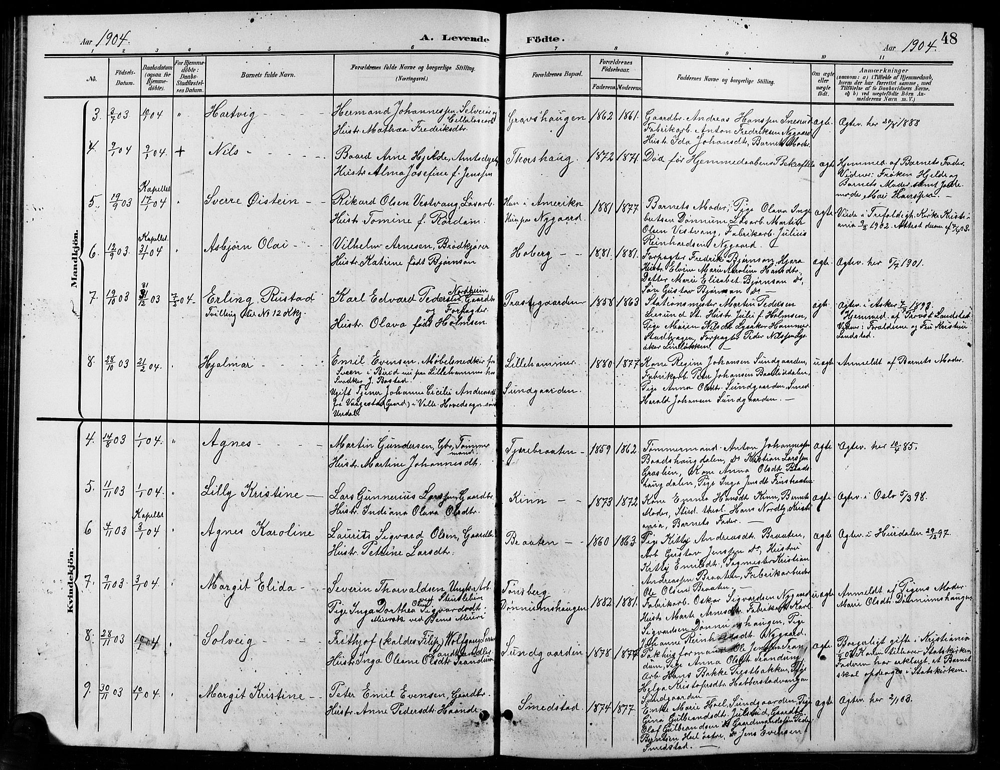 Eidsvoll prestekontor Kirkebøker, AV/SAO-A-10888/G/Ga/L0007: Parish register (copy) no. I 7, 1901-1909, p. 48