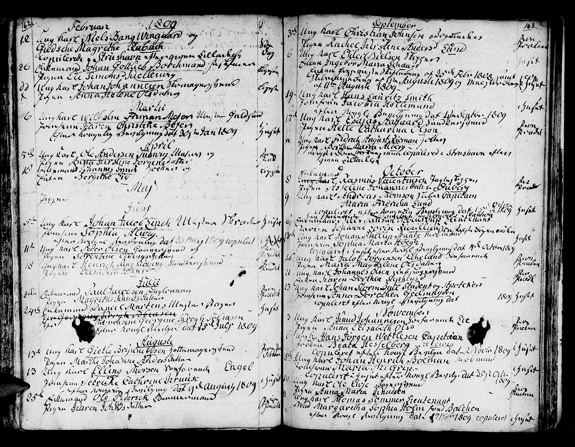 Domkirken sokneprestembete, SAB/A-74801/H/Haa/L0007: Parish register (official) no. A 7, 1725-1826, p. 162-163