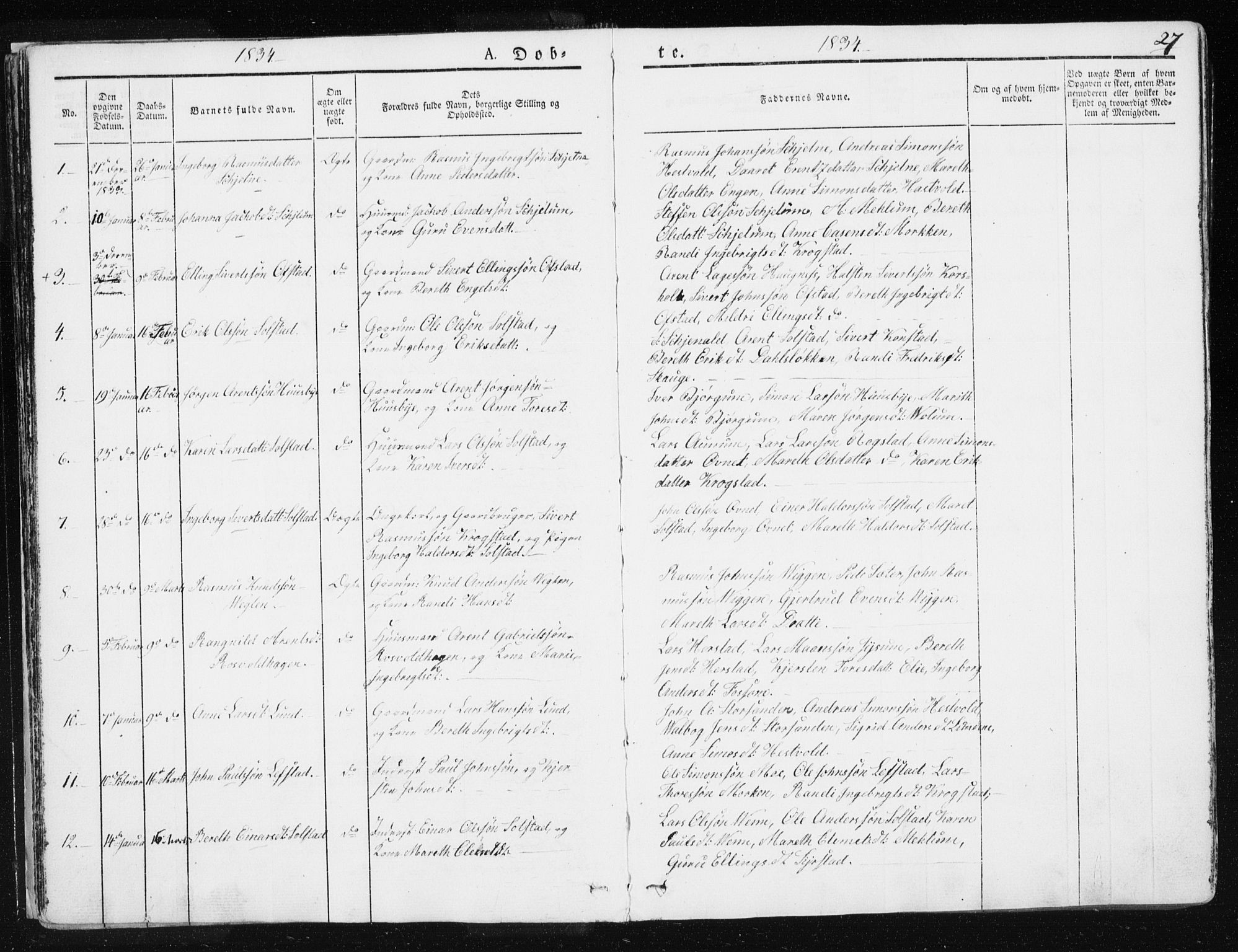 Ministerialprotokoller, klokkerbøker og fødselsregistre - Sør-Trøndelag, SAT/A-1456/665/L0771: Parish register (official) no. 665A06, 1830-1856, p. 27