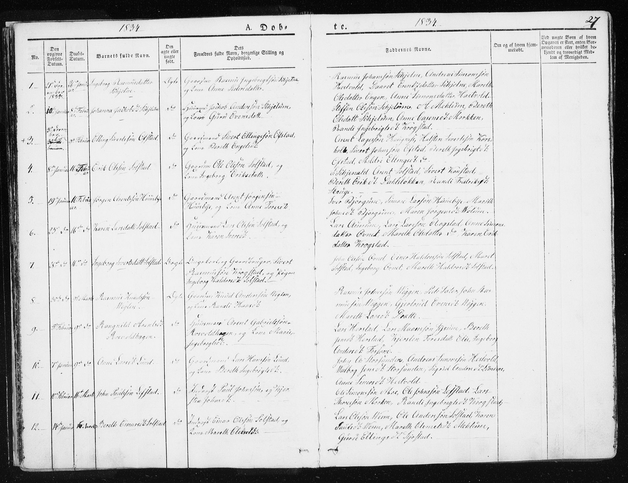 Ministerialprotokoller, klokkerbøker og fødselsregistre - Sør-Trøndelag, AV/SAT-A-1456/665/L0771: Parish register (official) no. 665A06, 1830-1856, p. 27