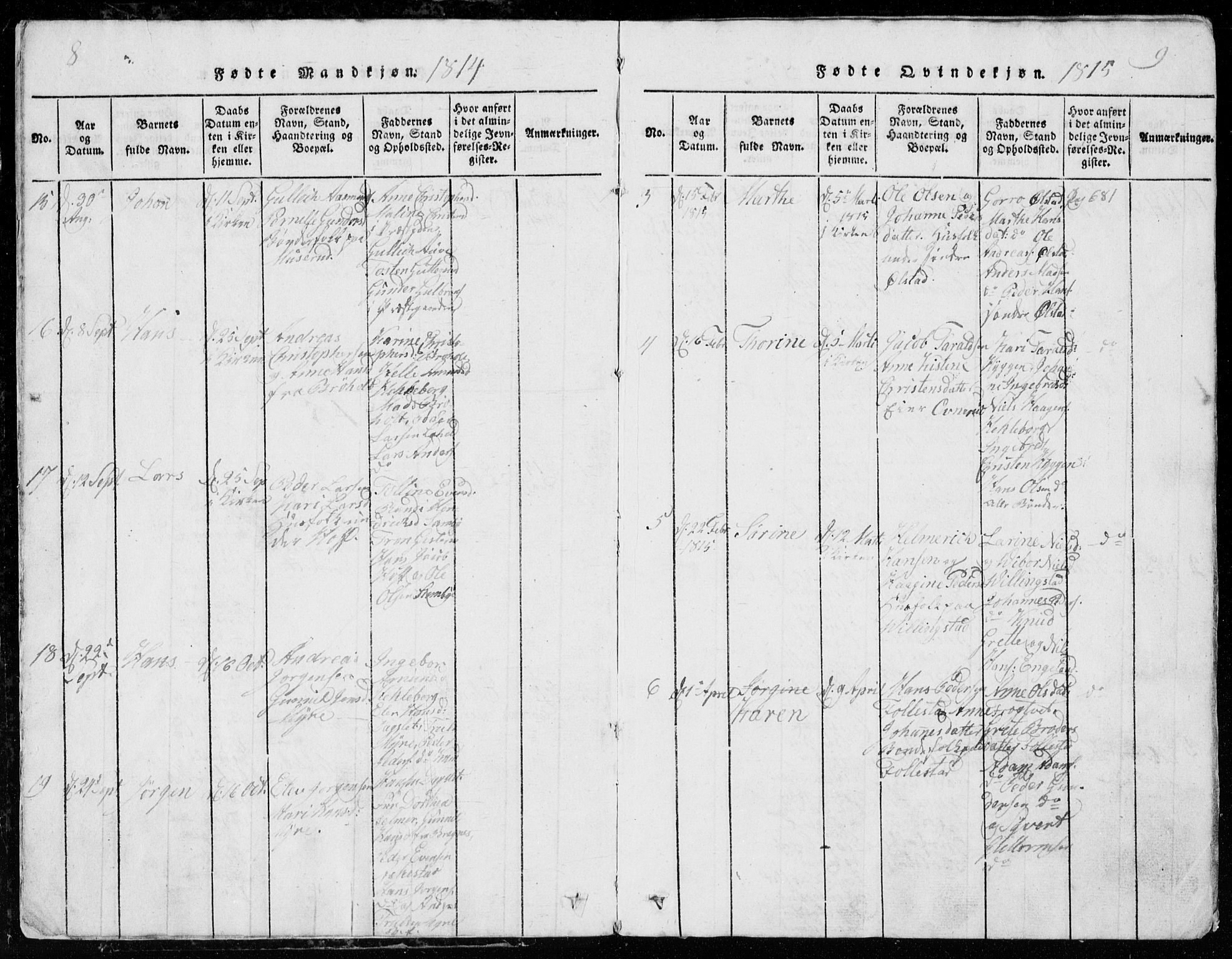 Røyken kirkebøker, AV/SAKO-A-241/G/Ga/L0003: Parish register (copy) no. 3, 1814-1856, p. 8-9