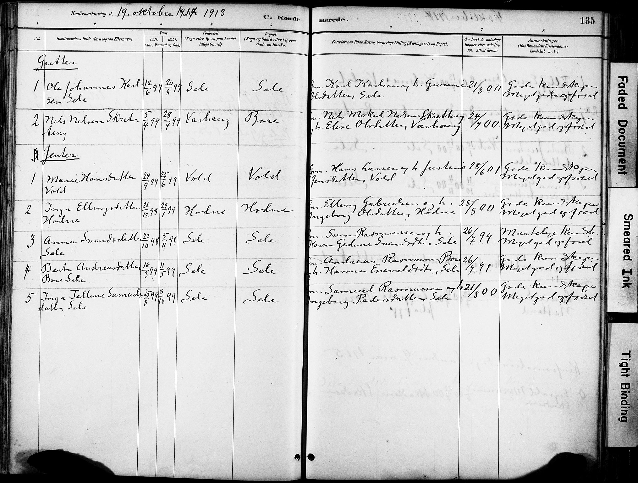 Klepp sokneprestkontor, SAST/A-101803/001/3/30BA/L0008: Parish register (official) no. A 9, 1886-1919, p. 135