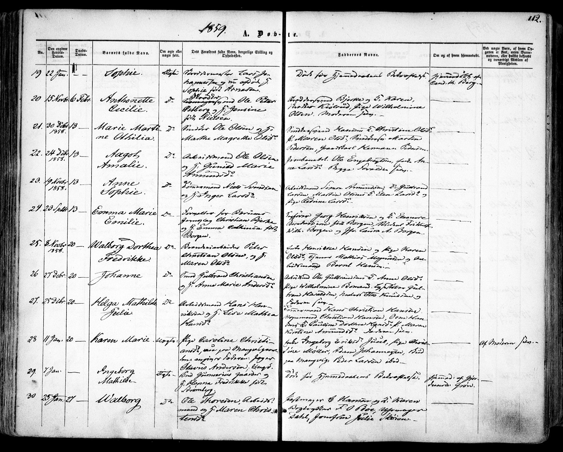 Oslo domkirke Kirkebøker, SAO/A-10752/F/Fa/L0015: Parish register (official) no. 15, 1857-1871, p. 112