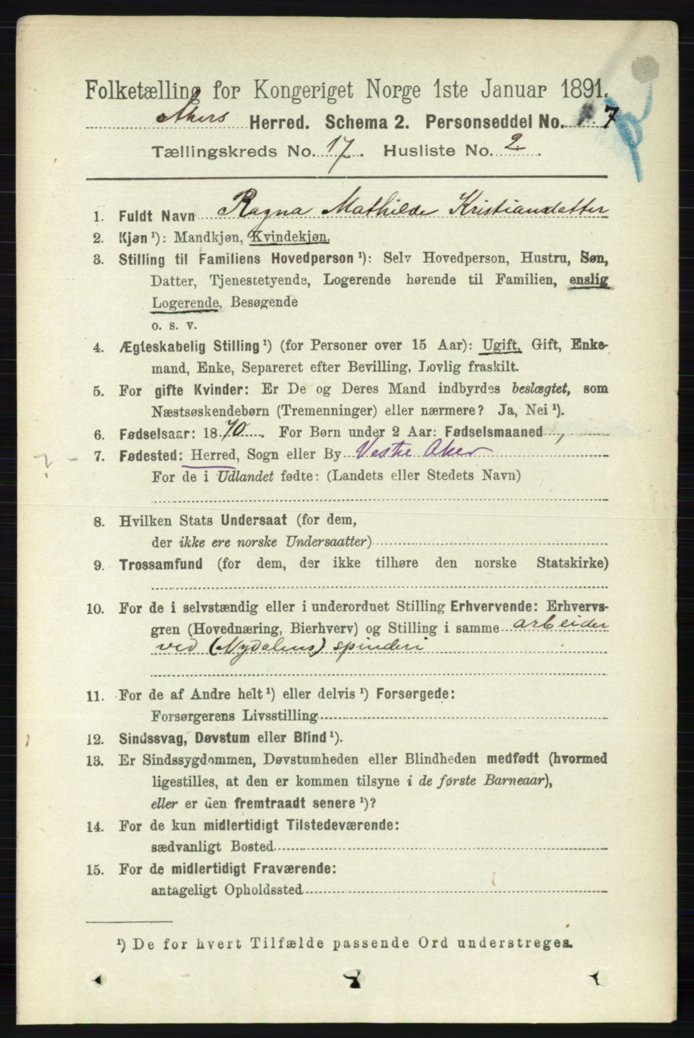 RA, 1891 census for 0218 Aker, 1891, p. 15862