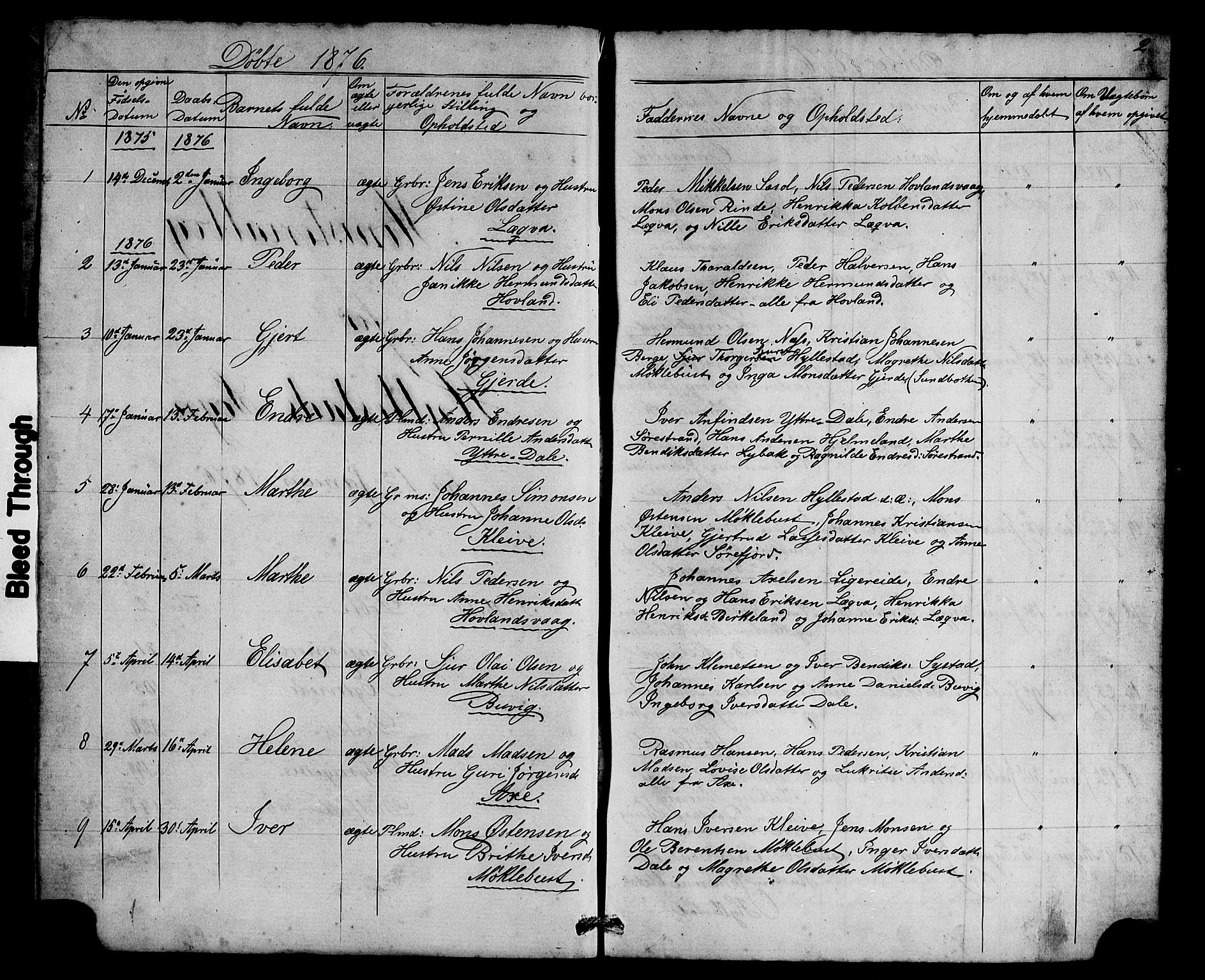 Hyllestad sokneprestembete, SAB/A-80401: Parish register (copy) no. A 2, 1876-1906, p. 2