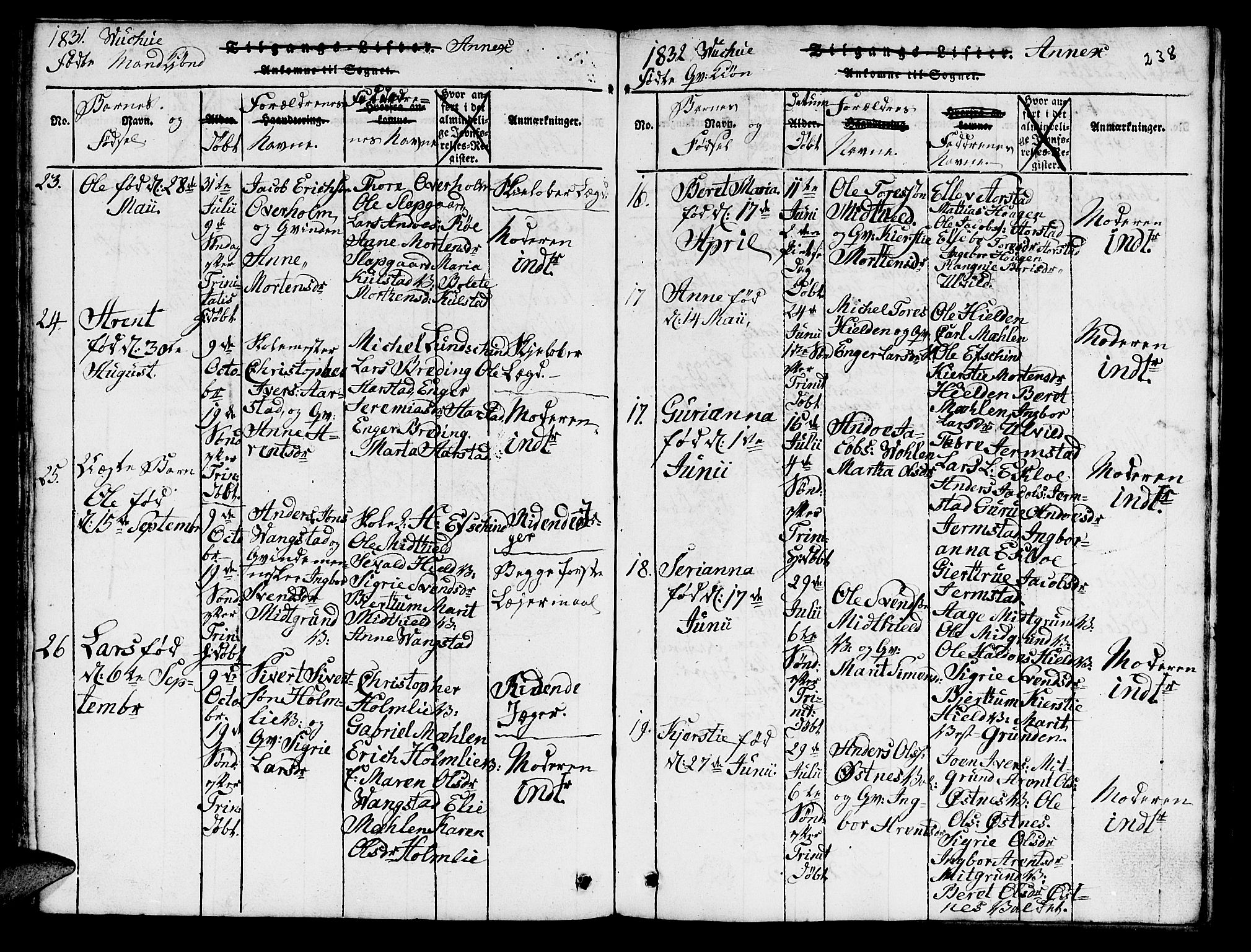 Ministerialprotokoller, klokkerbøker og fødselsregistre - Nord-Trøndelag, AV/SAT-A-1458/724/L0265: Parish register (copy) no. 724C01, 1816-1845, p. 238