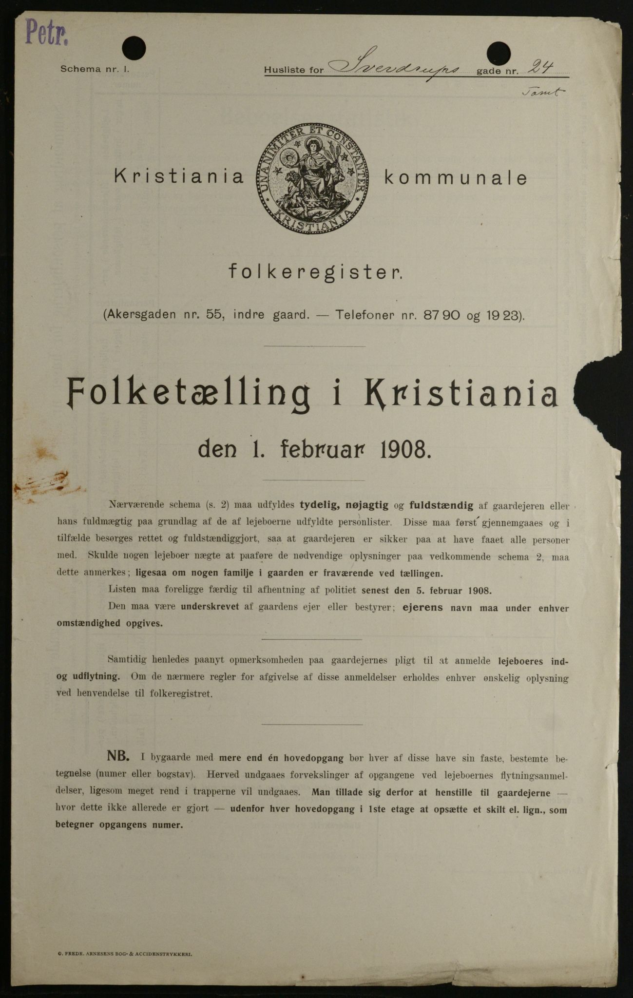 OBA, Municipal Census 1908 for Kristiania, 1908, p. 95103