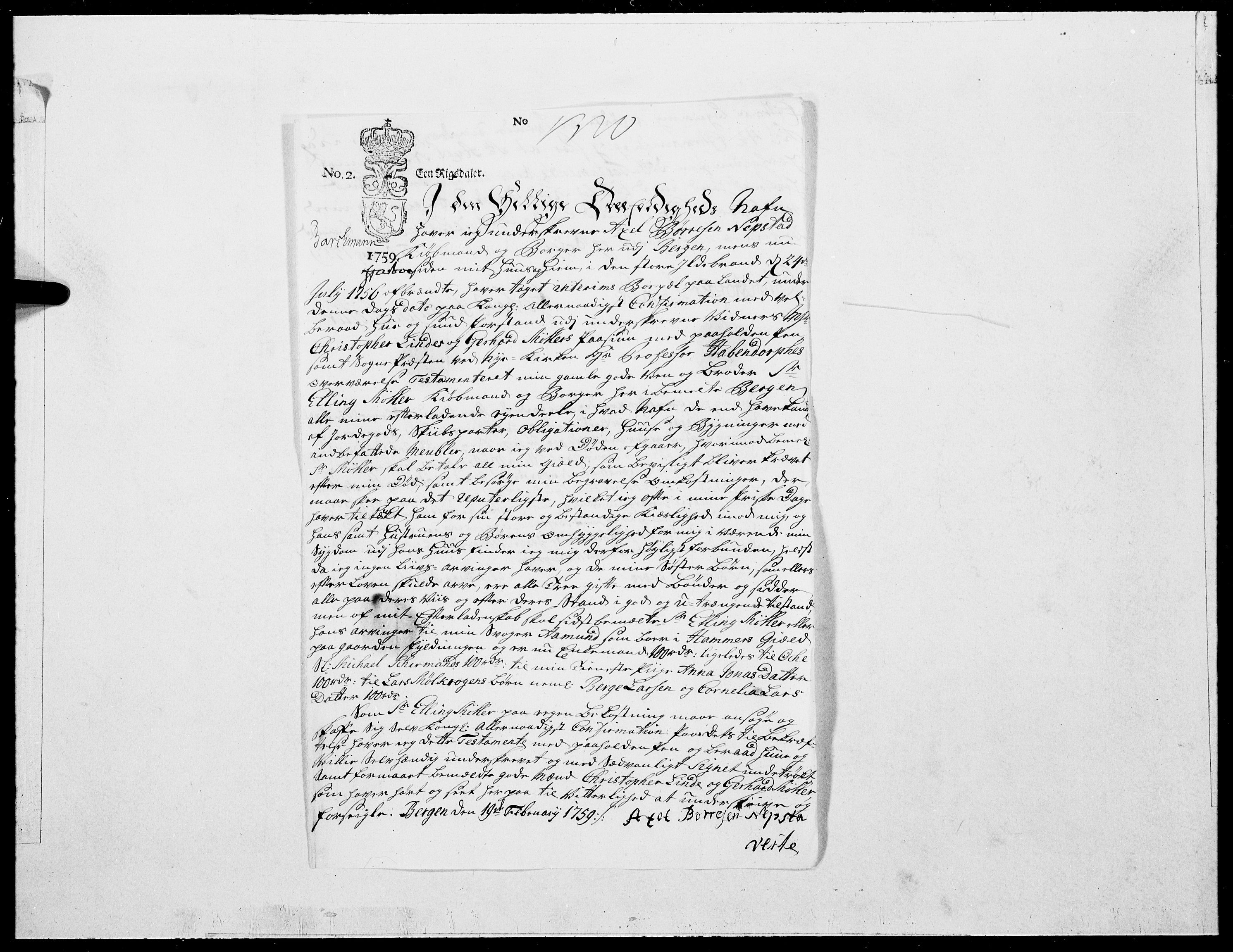 Danske Kanselli 1572-1799, AV/RA-EA-3023/F/Fc/Fcc/Fcca/L0177: Norske innlegg 1572-1799, 1759, p. 196