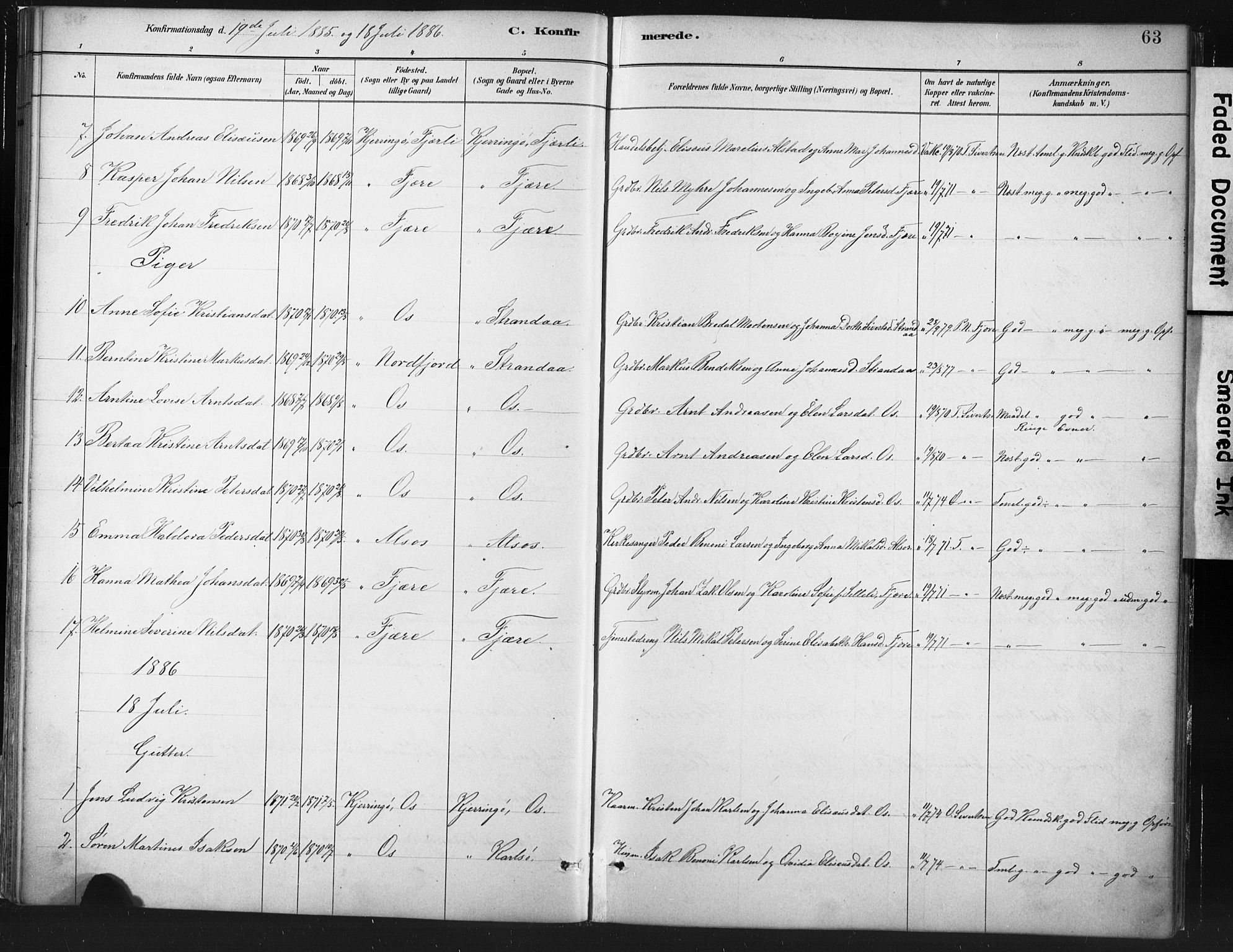 Ministerialprotokoller, klokkerbøker og fødselsregistre - Nordland, AV/SAT-A-1459/803/L0071: Parish register (official) no. 803A01, 1881-1897, p. 63